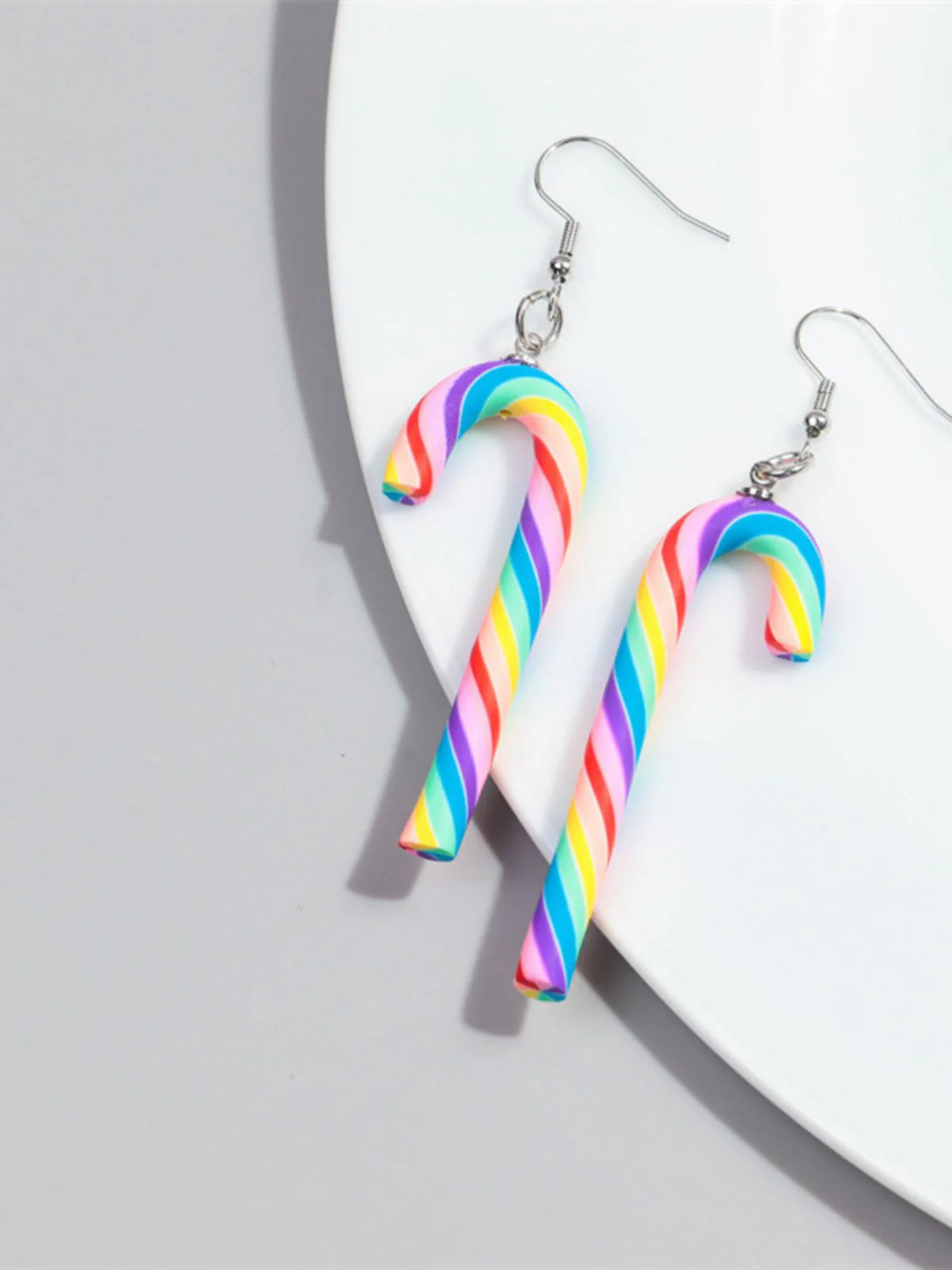 Christmas Rainbow Cane Candy Color Earrings - Image 9