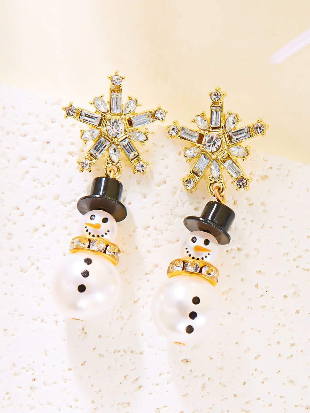 Christmas Rhinestone Snowflake Pearl Hat Snowman Stud Earrings - Image 2