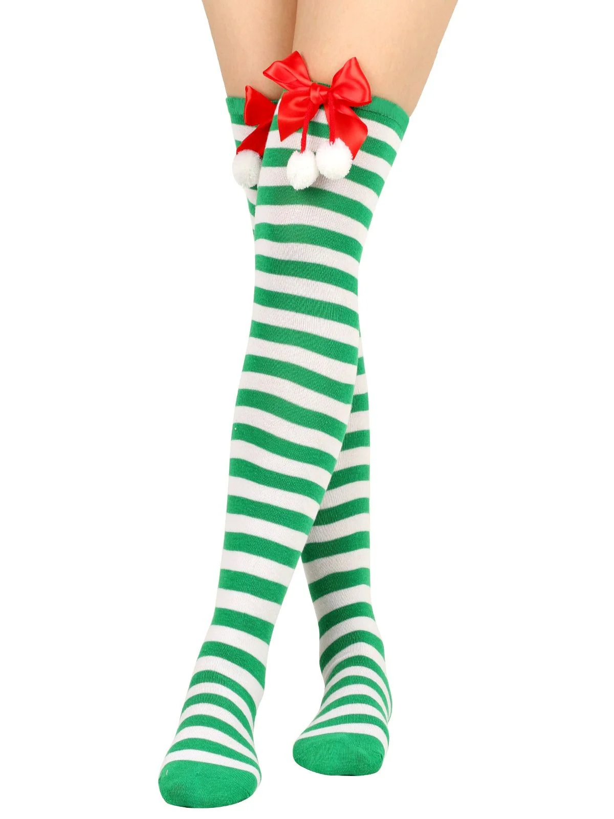 Christmas Striped Bow Pom-Poms Socks - Image 2
