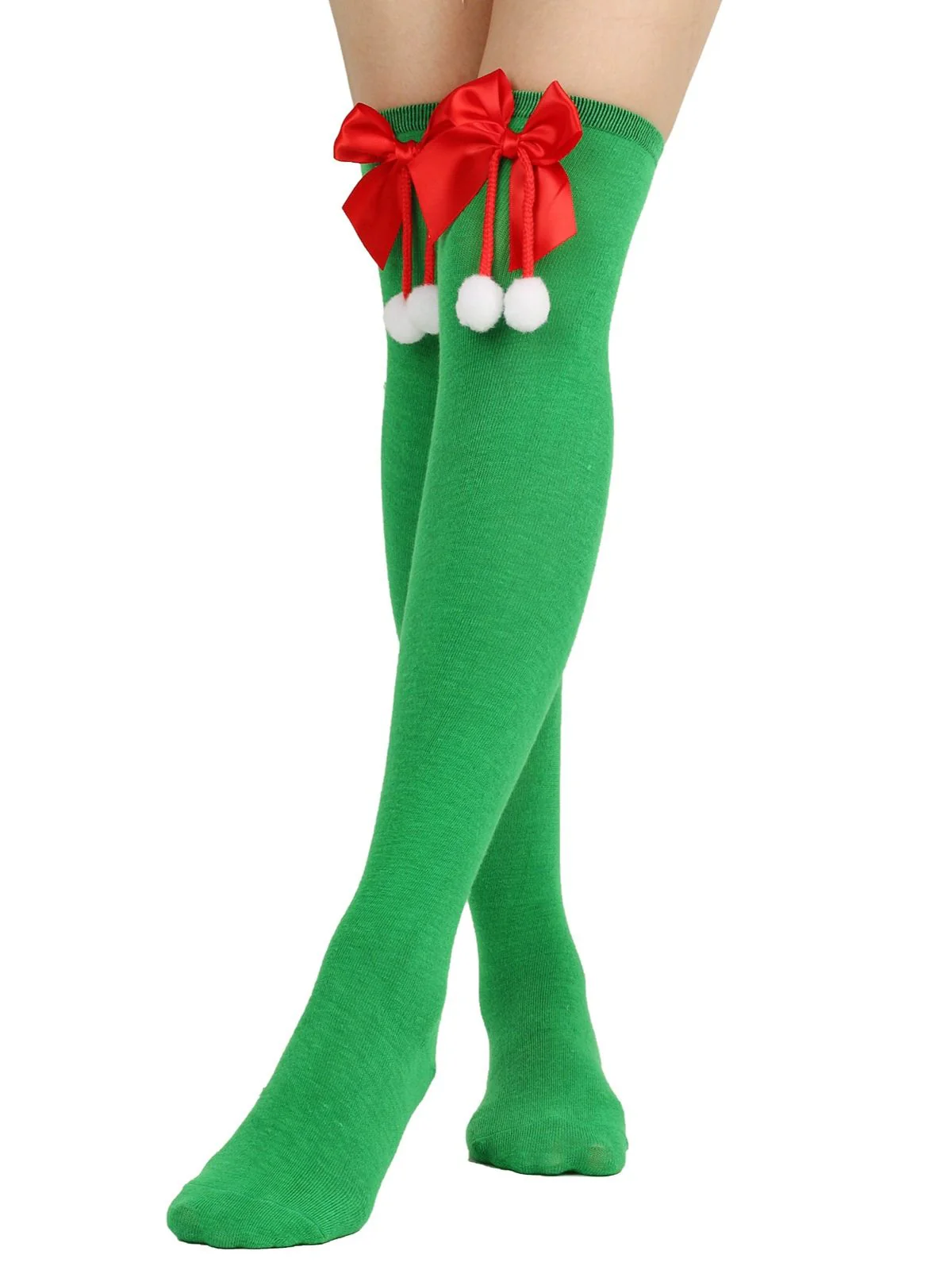Christmas Striped Bow Pom-Poms Socks - Image 4