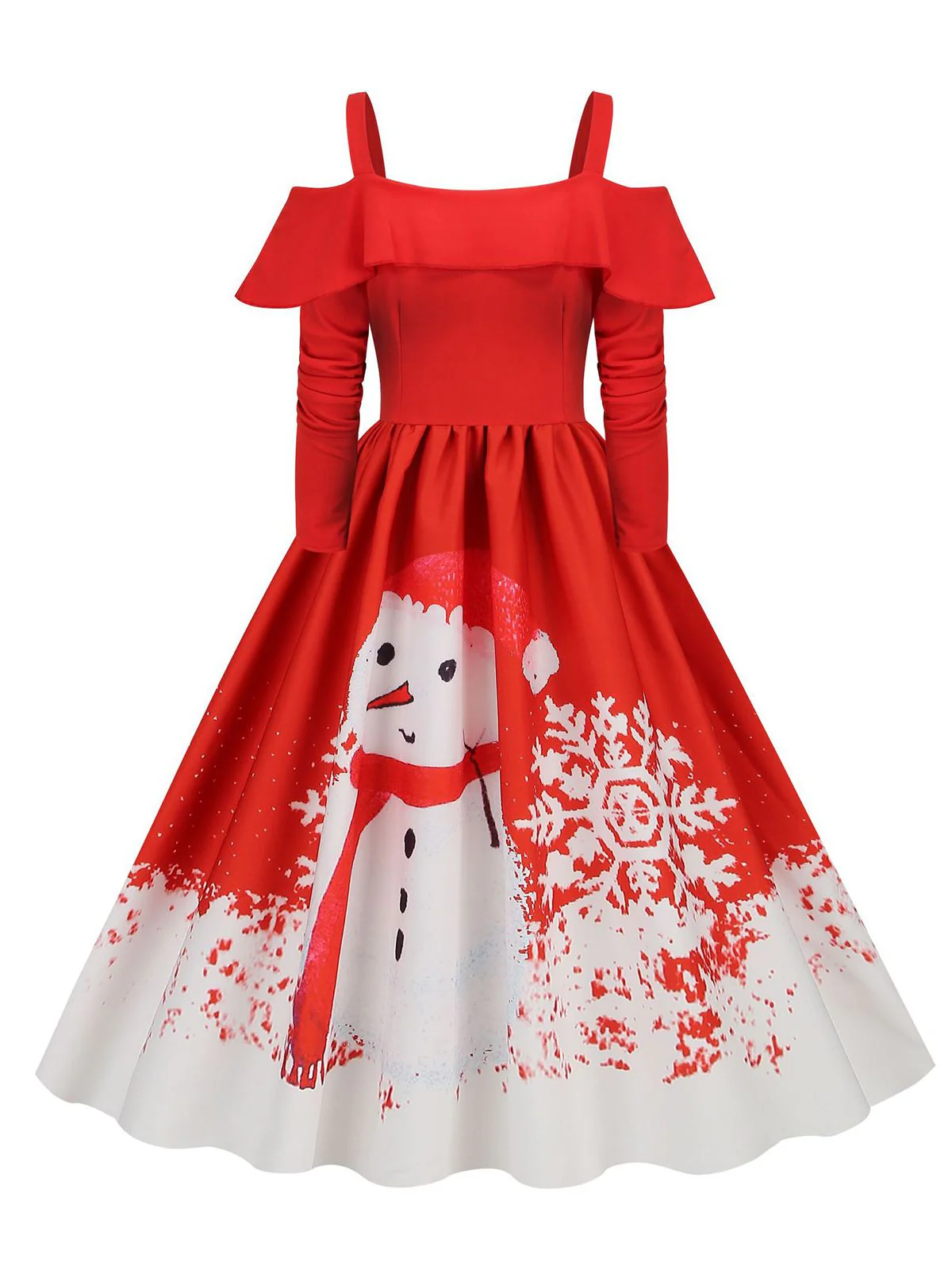 Christmas Suspender Ruffle Long Sleeve Dress - Image 2