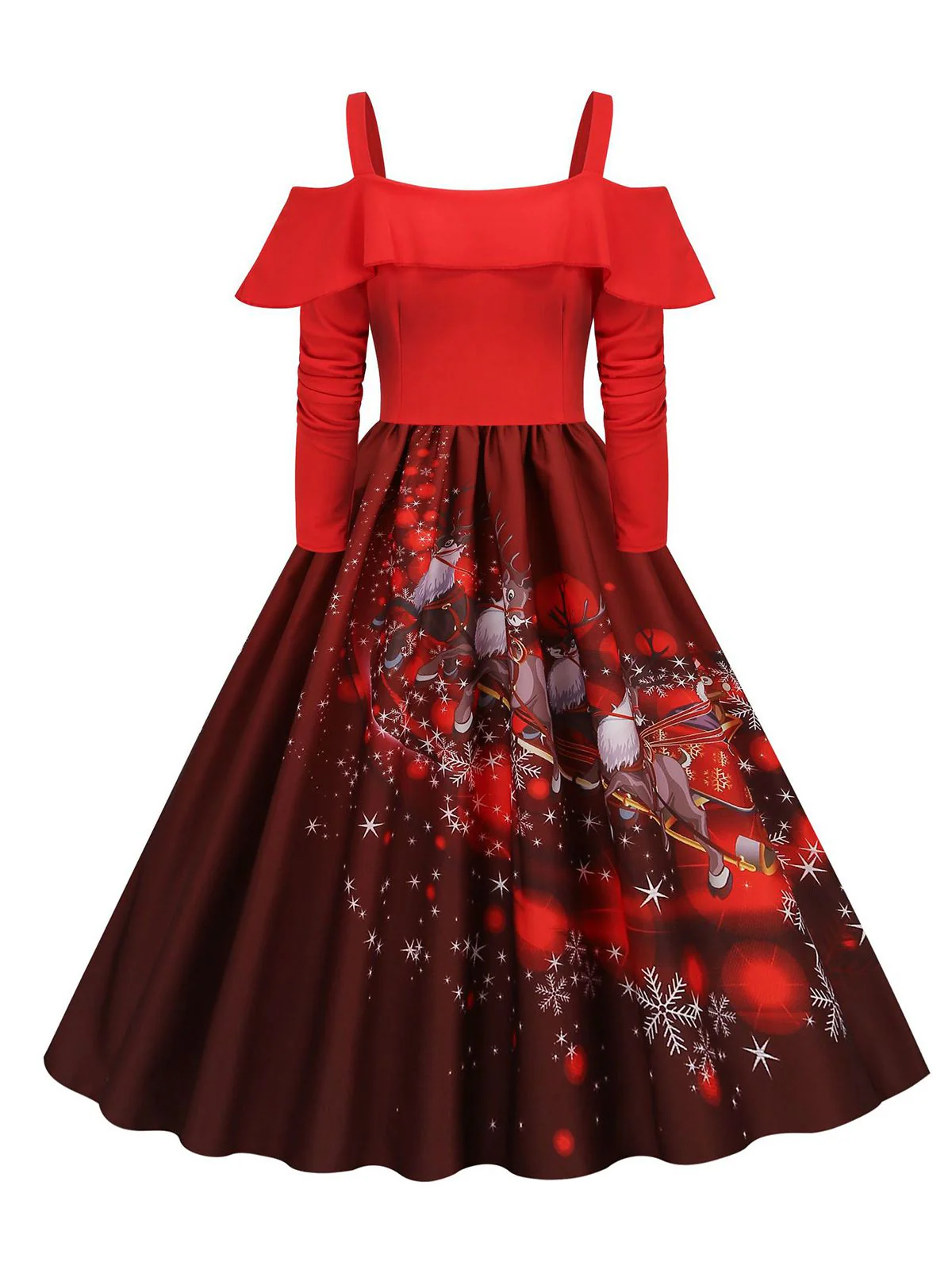 Christmas Suspender Ruffle Long Sleeve Dress - Image 4