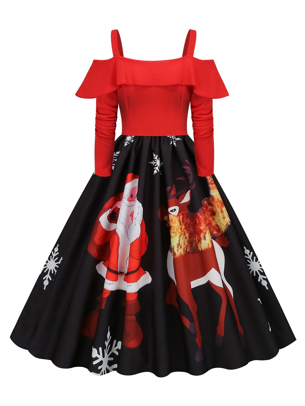 Christmas Suspender Ruffle Long Sleeve Dress - Image 5