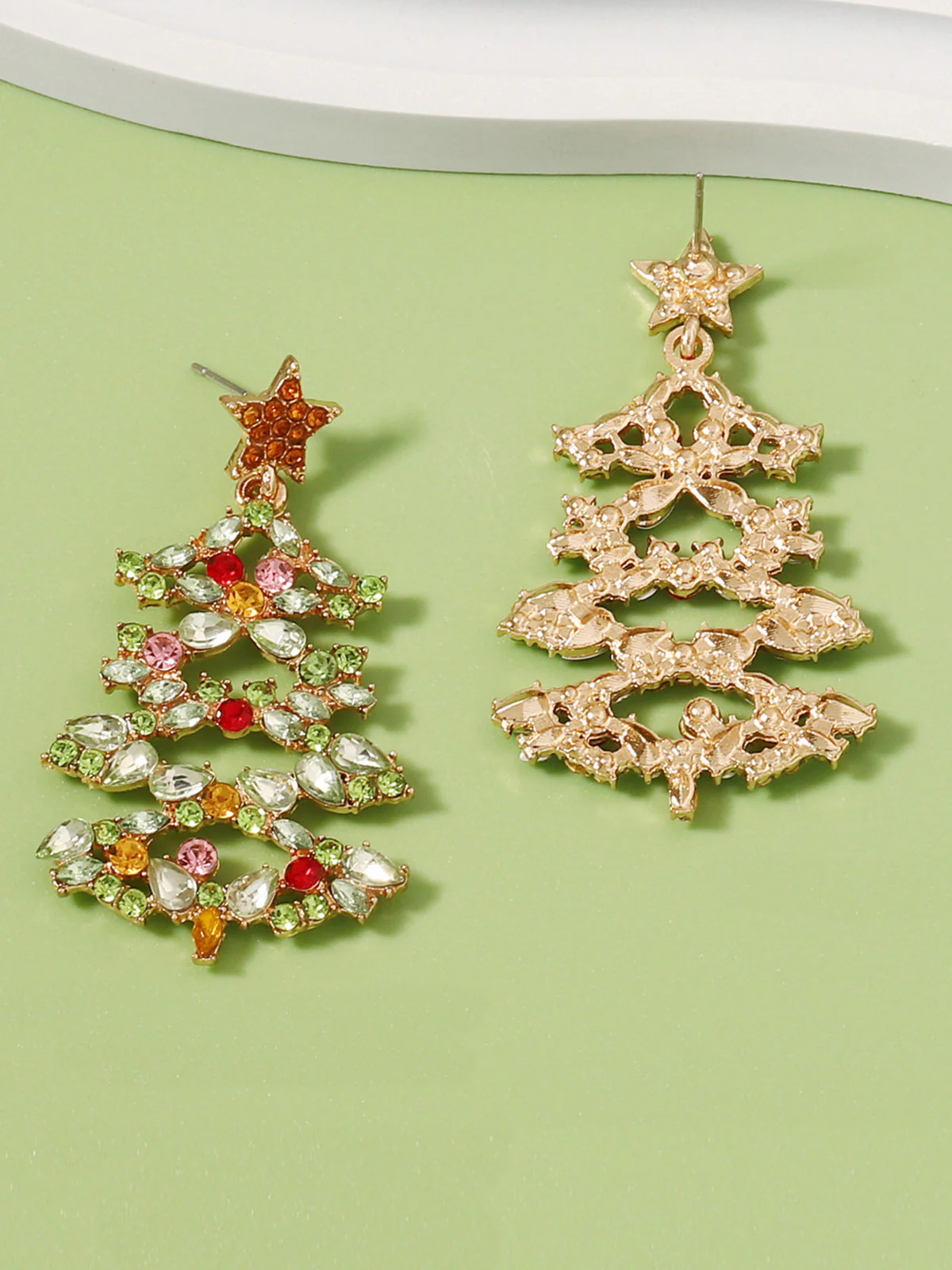 Christmas Tree Alloy Inlaid Diamond Earrings - Image 2