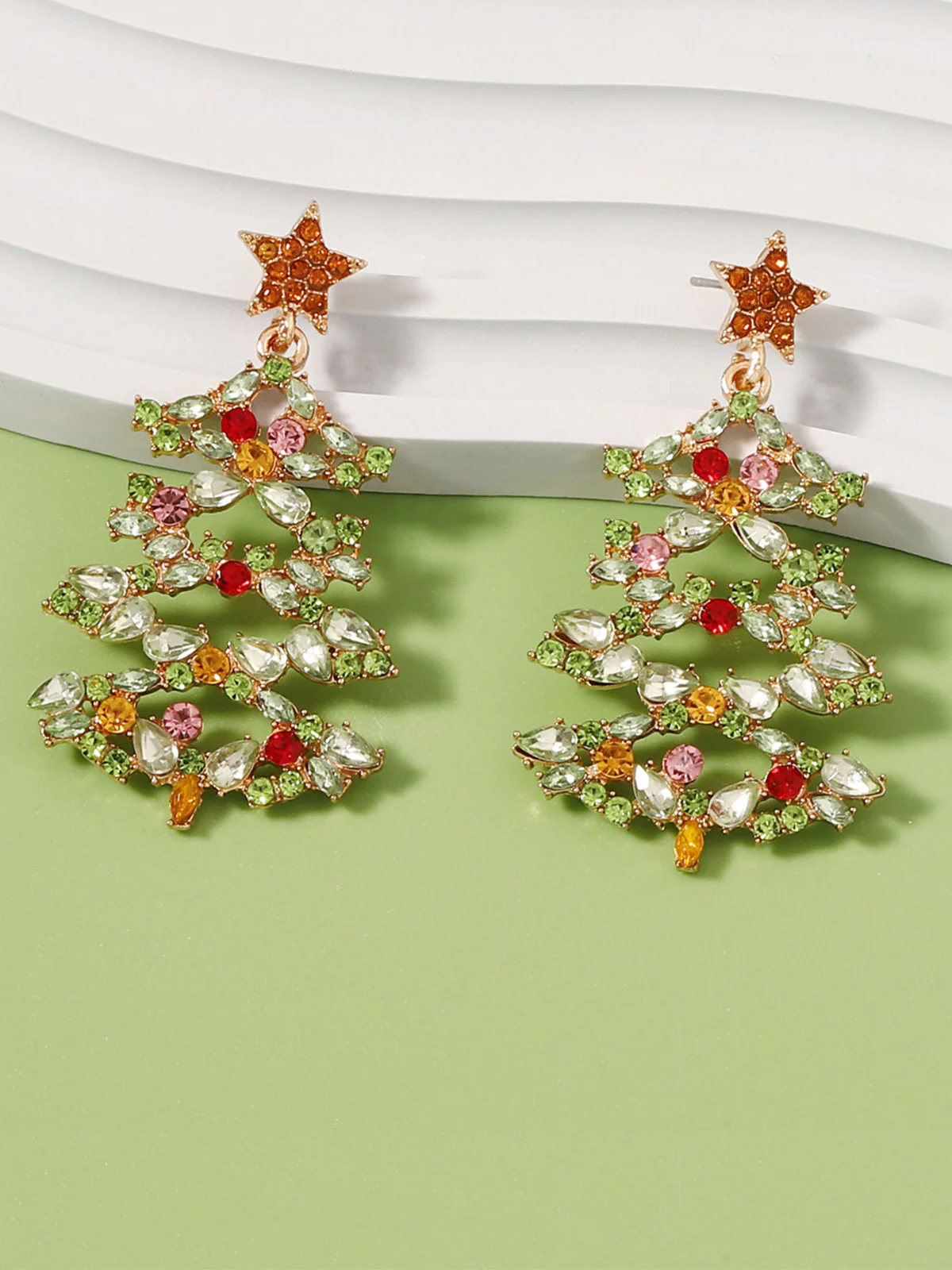 Christmas Tree Alloy Inlaid Diamond Earrings - Image 3