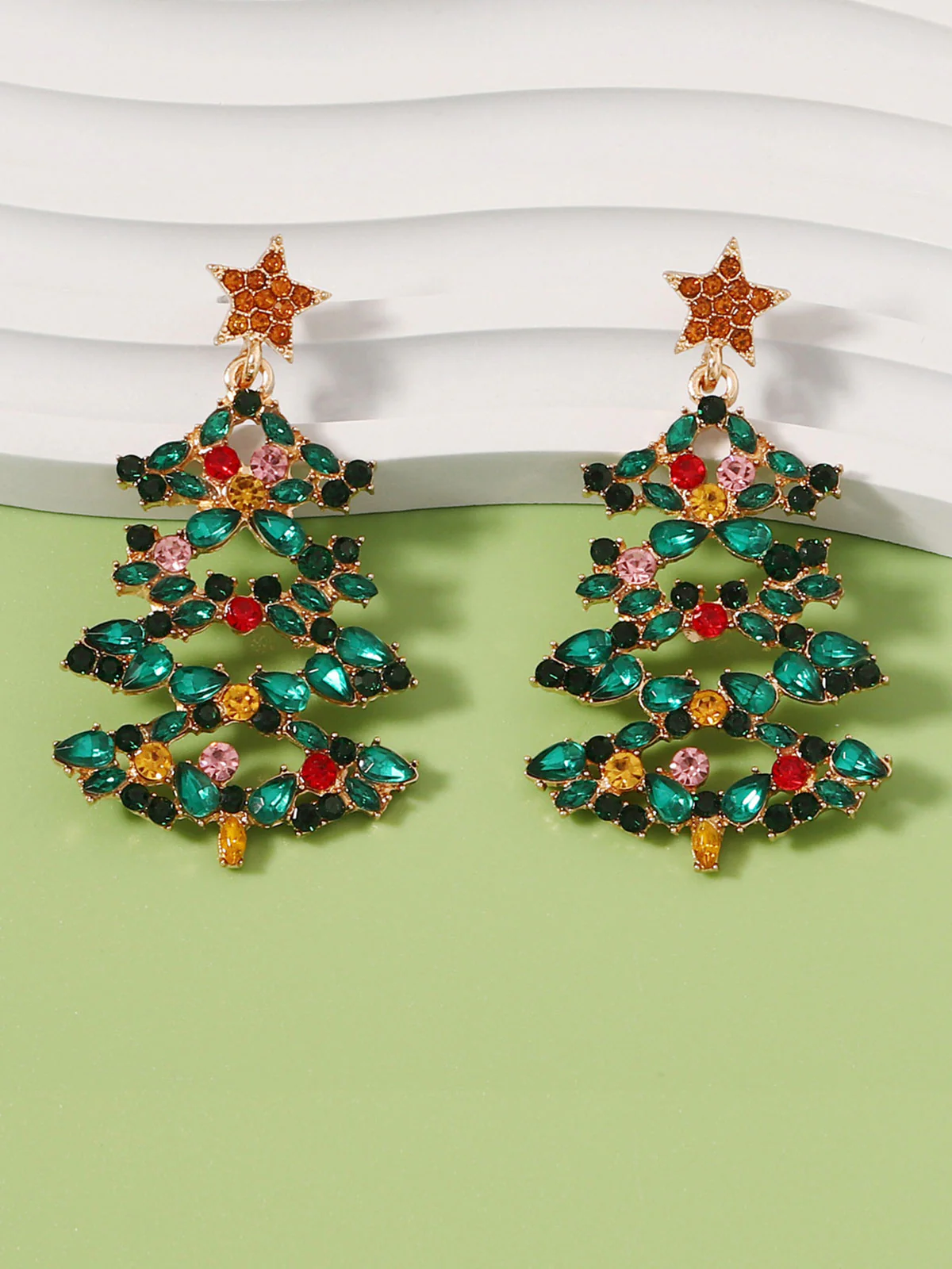 Christmas Tree Alloy Inlaid Diamond Earrings - Image 4