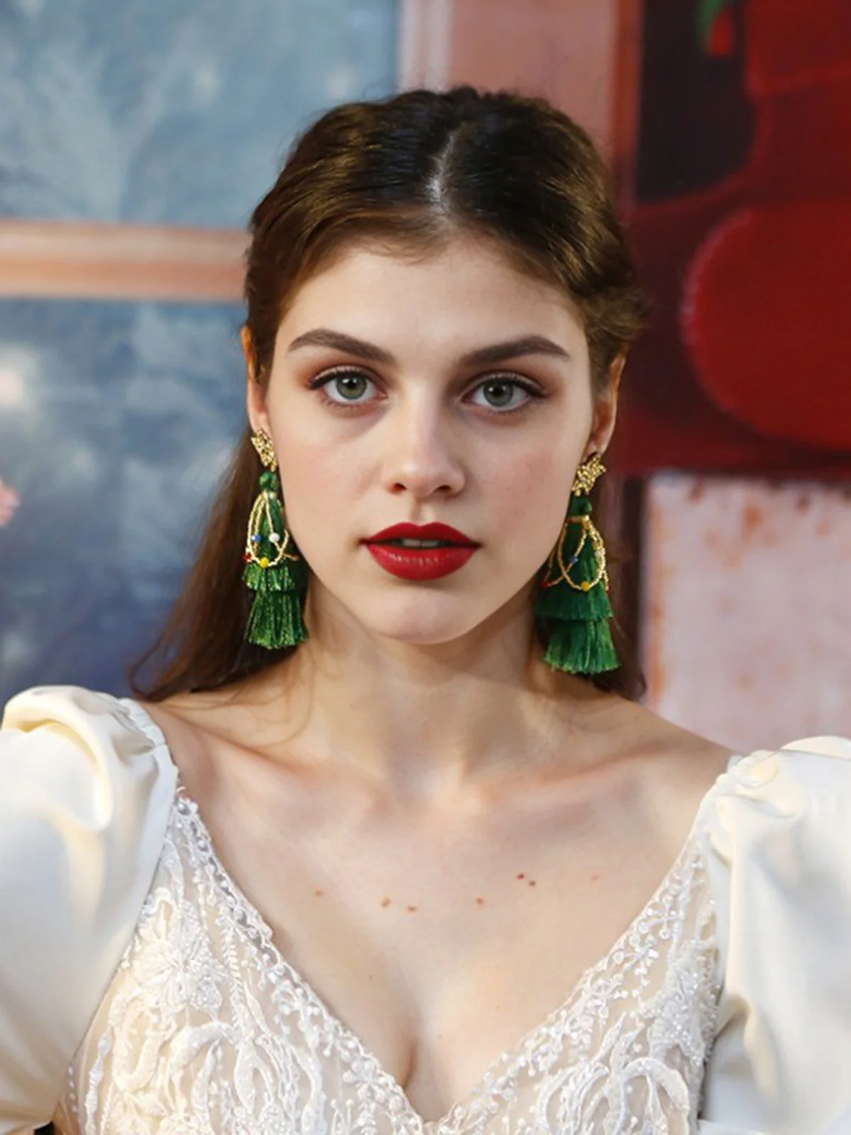 Christmas Tree Tassel Beaded Dangle Earrings - Image 3