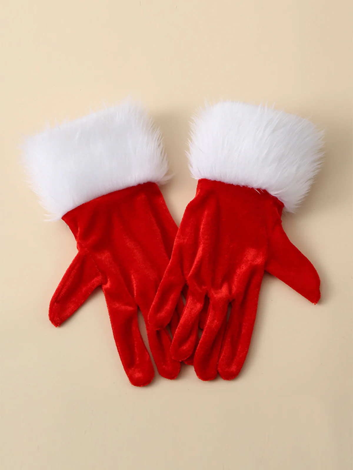 Christmas Velvet With White Fur Cuffs Gloves - Image 2