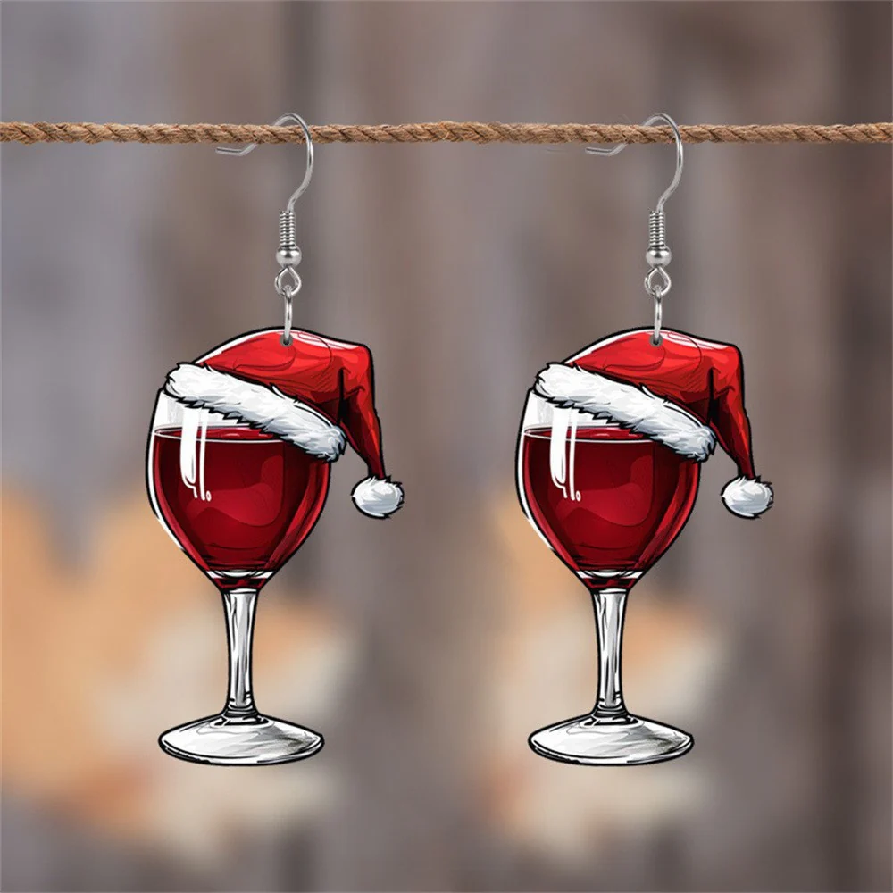Christmas Wine Glass Dangle Earrings - Image 3