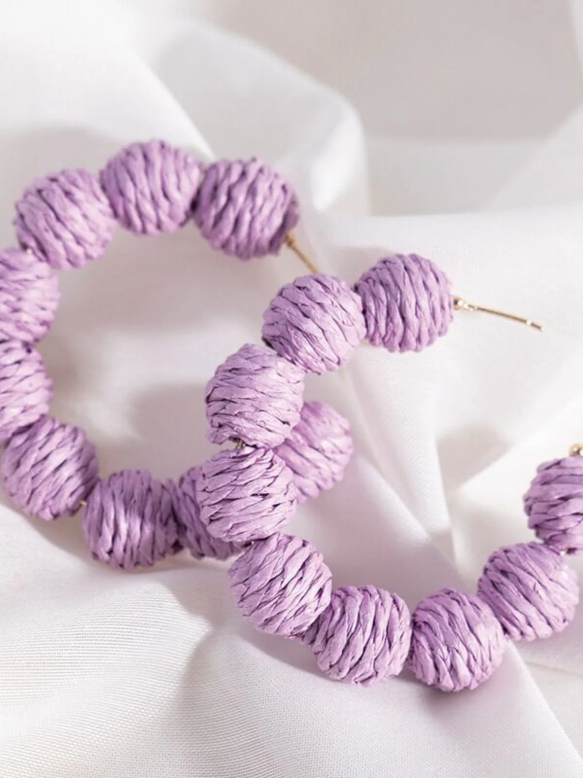 Chunky Braided Raffia Ball C-Hoop Earrings - Image 2