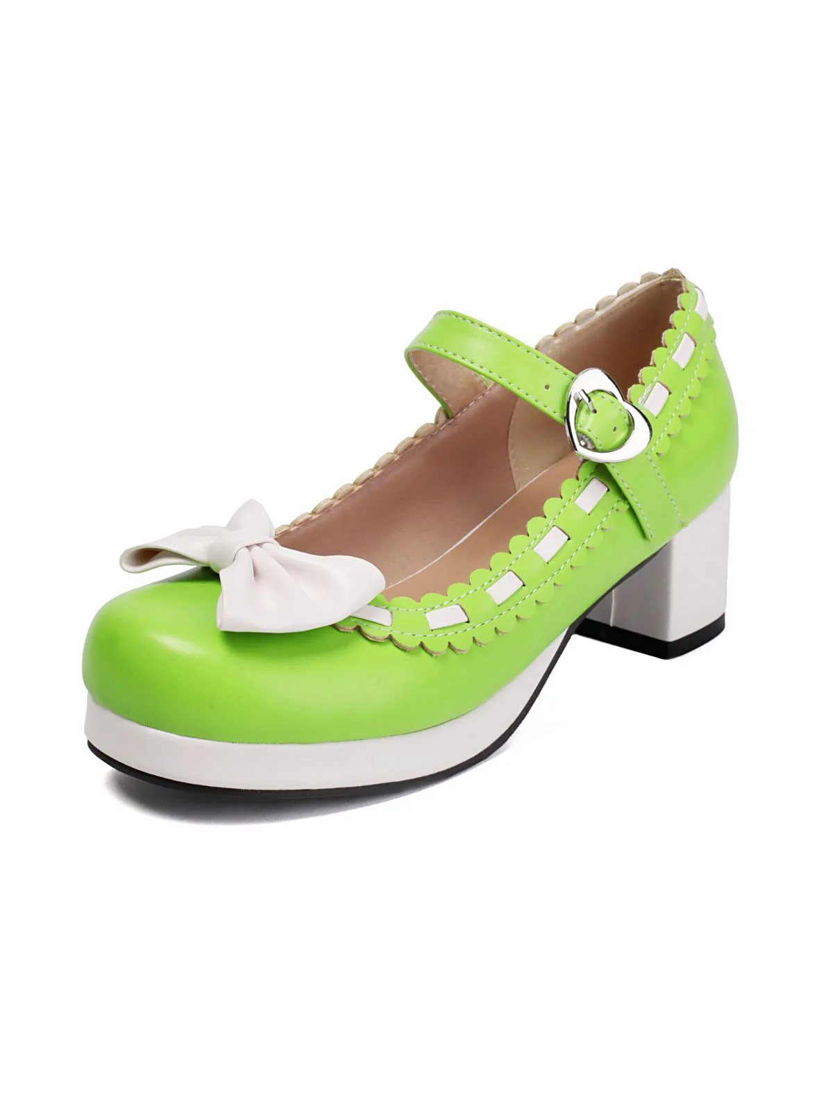 Chunky Heel Two Tone Bow Marry Jane Shoes - Image 10