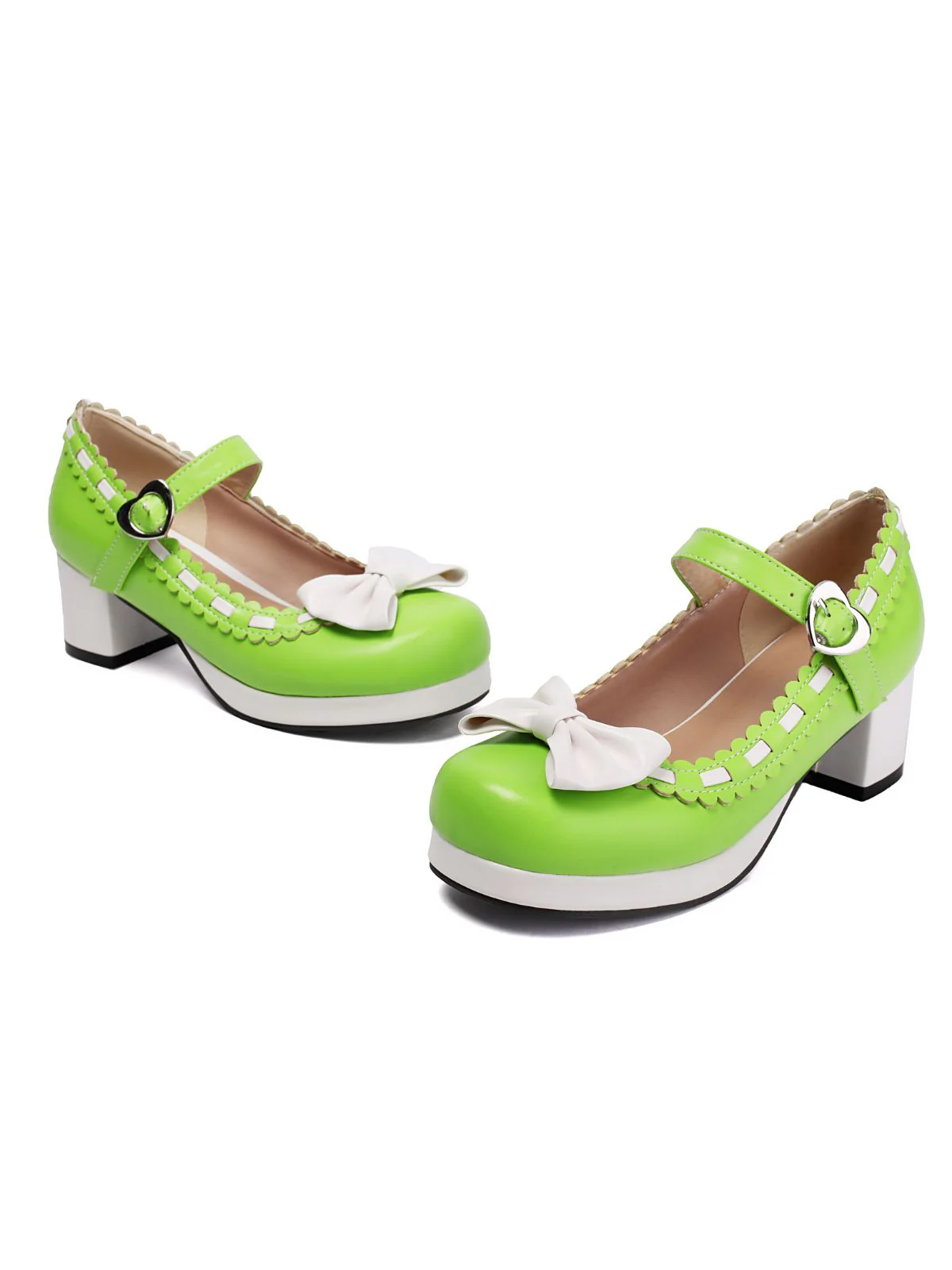 Chunky Heel Two Tone Bow Marry Jane Shoes - Image 11