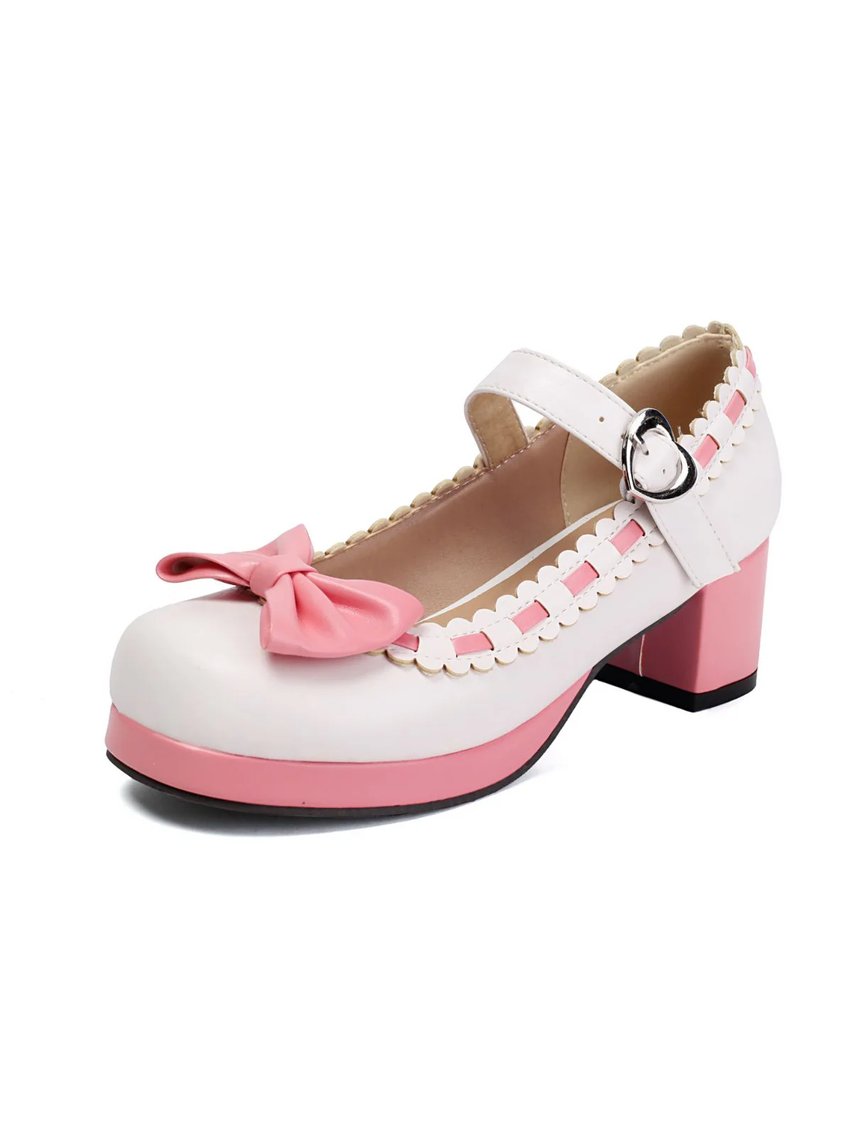 Chunky Heel Two Tone Bow Marry Jane Shoes - Image 2