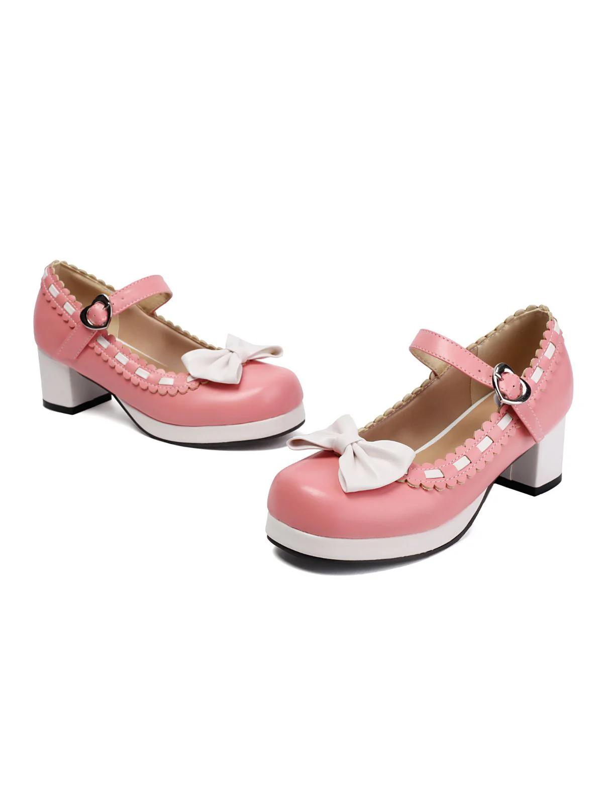 Chunky Heel Two Tone Bow Marry Jane Shoes - Image 3