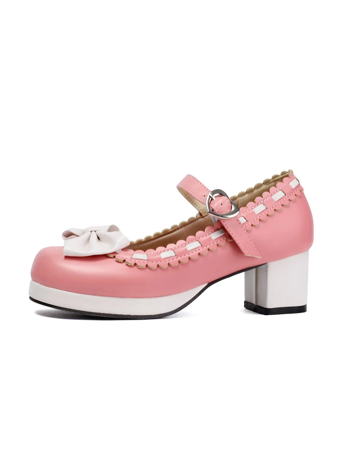 Chunky Heel Two Tone Bow Marry Jane Shoes - Image 5