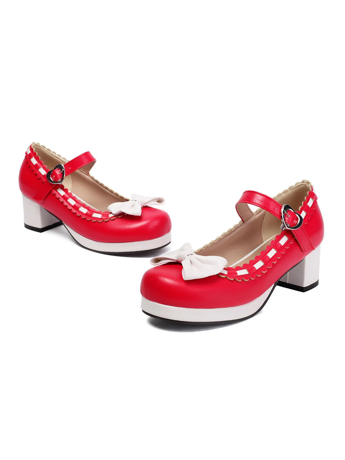 Chunky Heel Two Tone Bow Marry Jane Shoes - Image 6