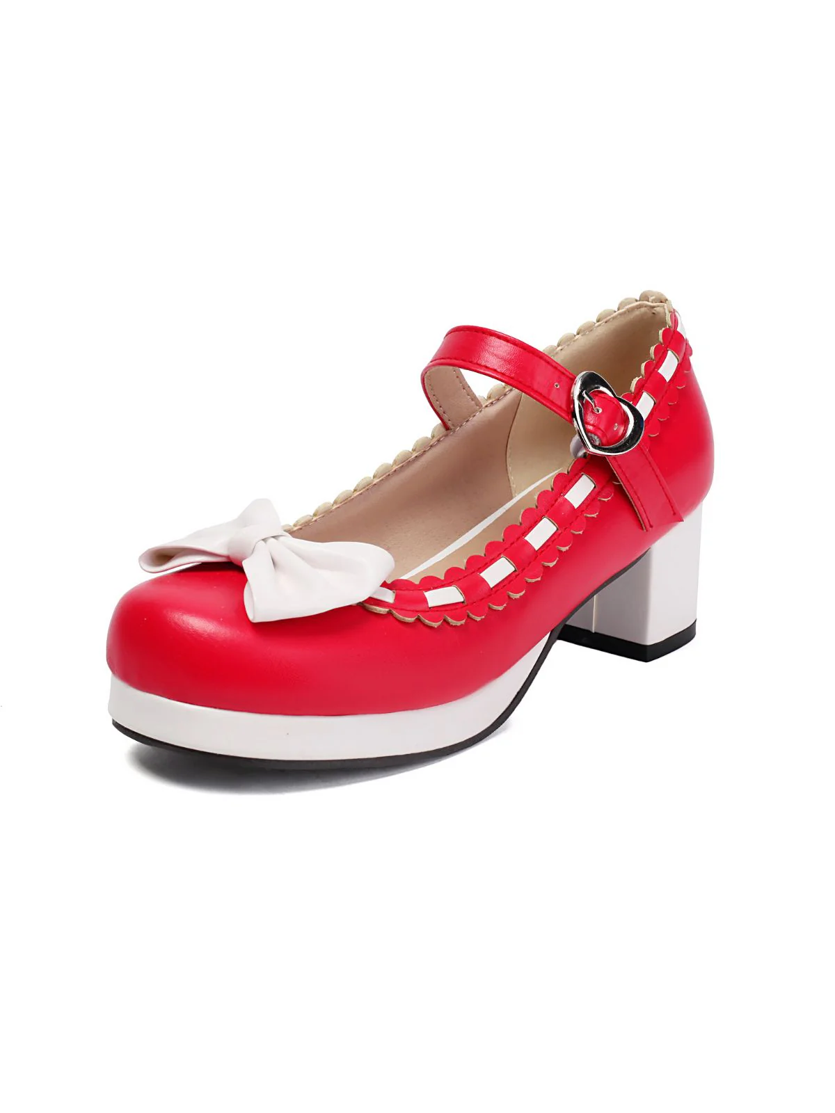 Chunky Heel Two Tone Bow Marry Jane Shoes - Image 7