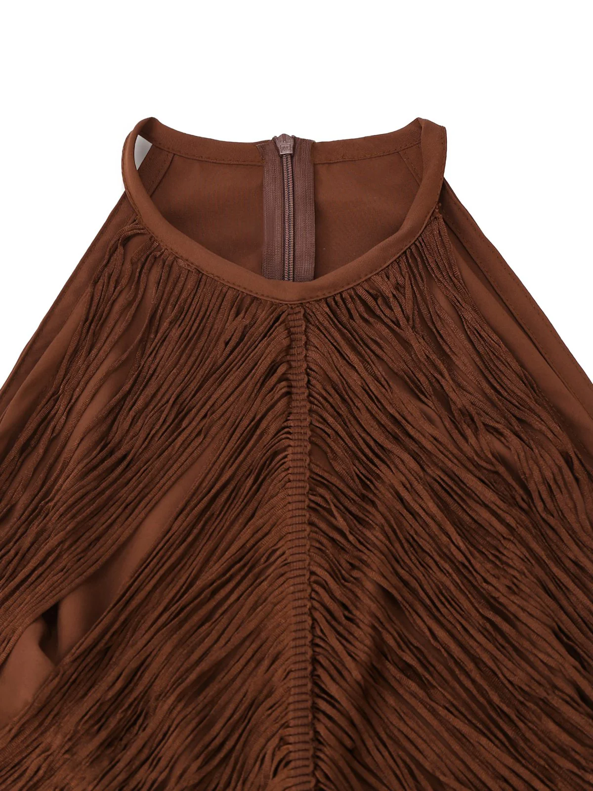 Coffee 1920s Solid Fringe Halter Sleeveless Dress - Image 4