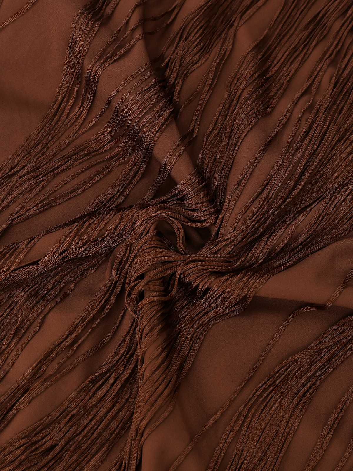 Coffee 1920s Solid Fringe Halter Sleeveless Dress - Image 6