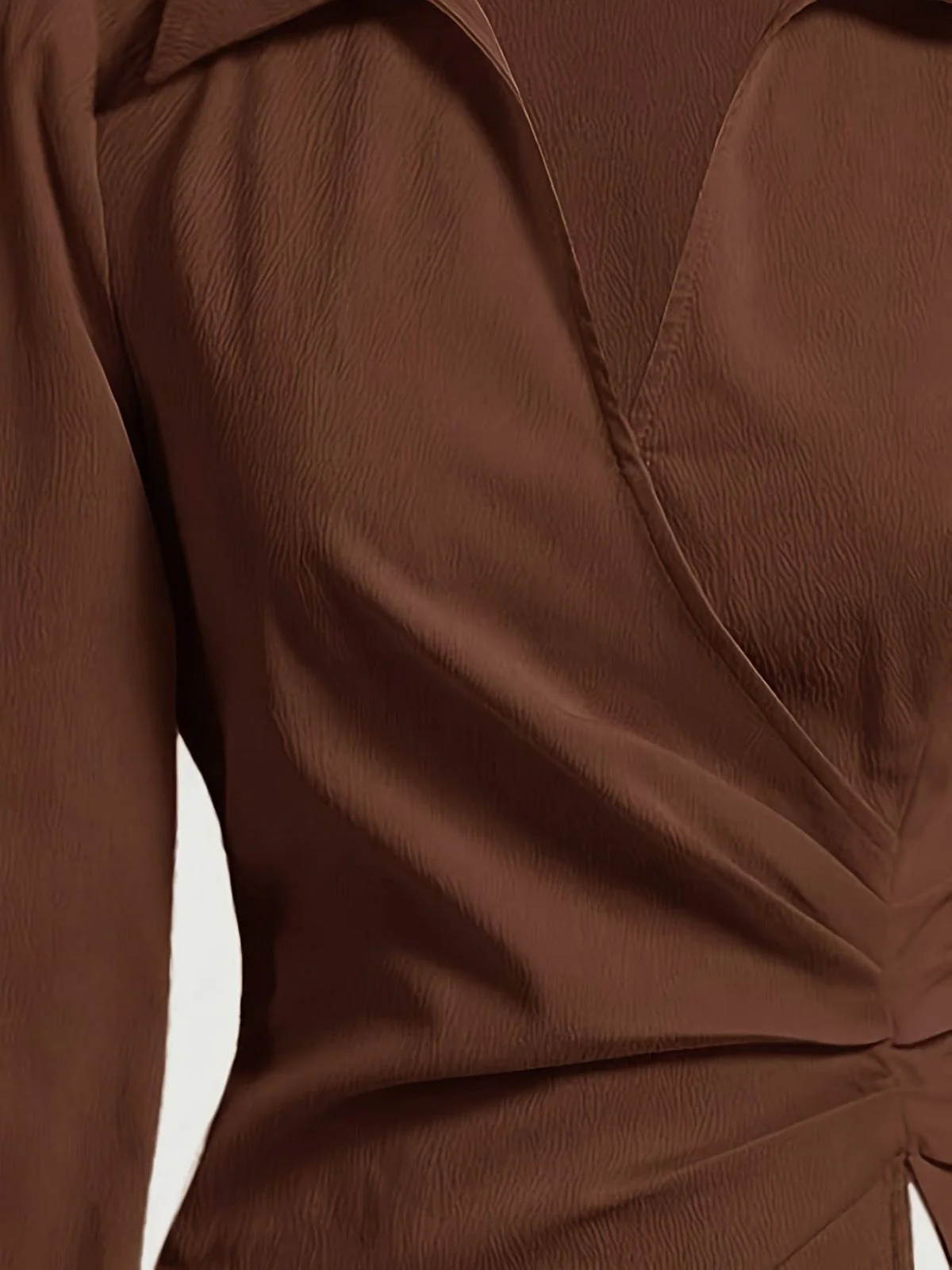 Coffee 1930s Lapel V-Neck Fitted Waist Lantern Sleeve Blouse - Image 4