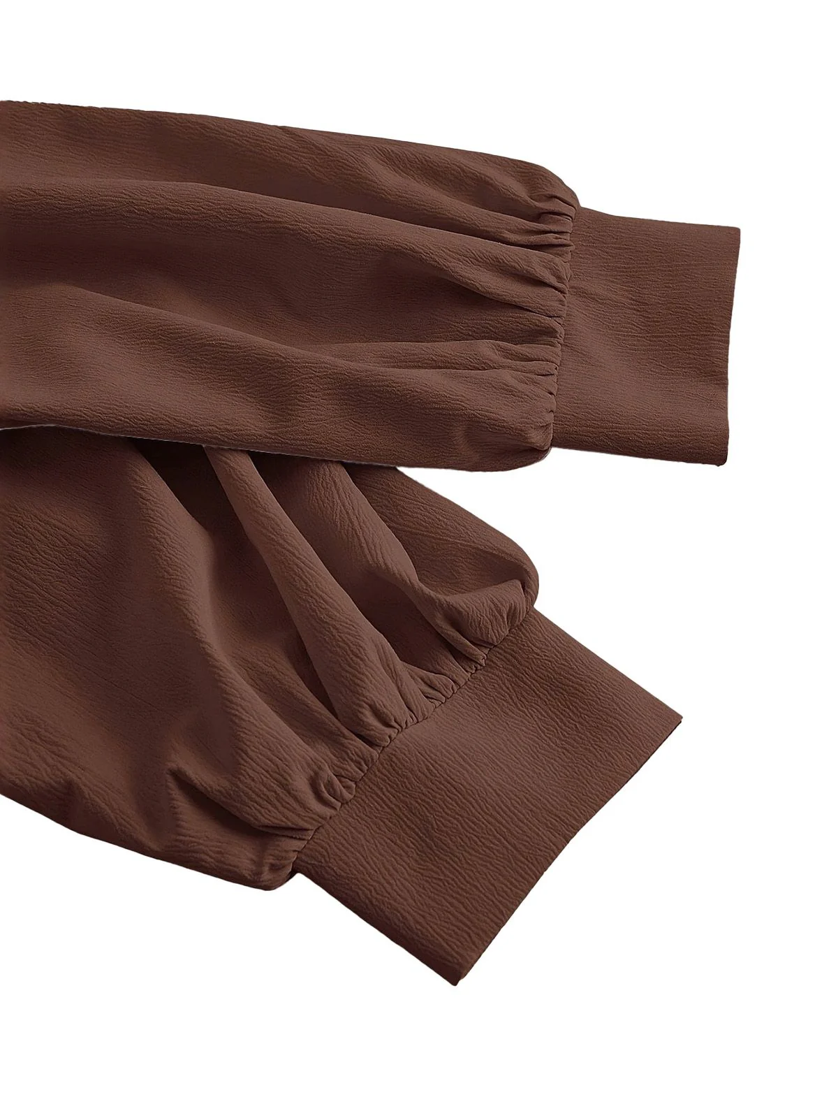 Coffee 1930s Lapel V-Neck Fitted Waist Lantern Sleeve Blouse - Image 5