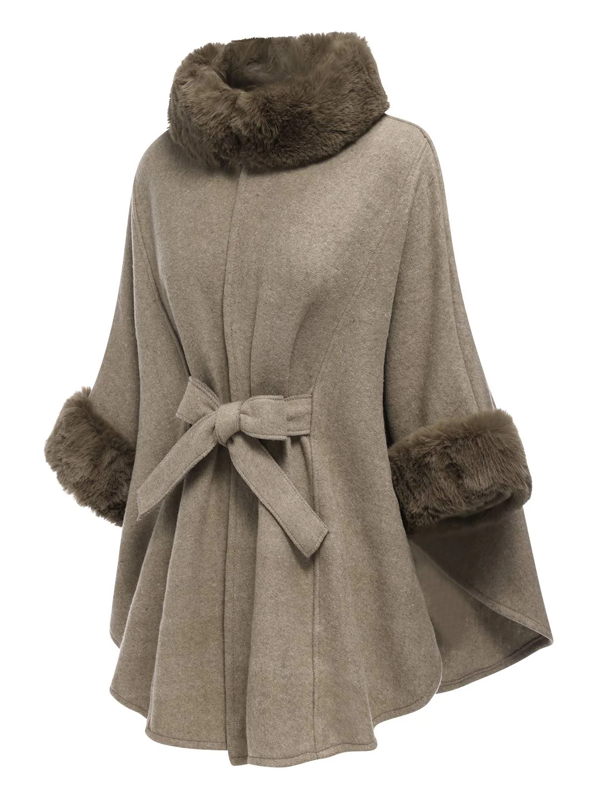 Coffee 1940s Faux Fur Collar Batwing Coat - Image 2