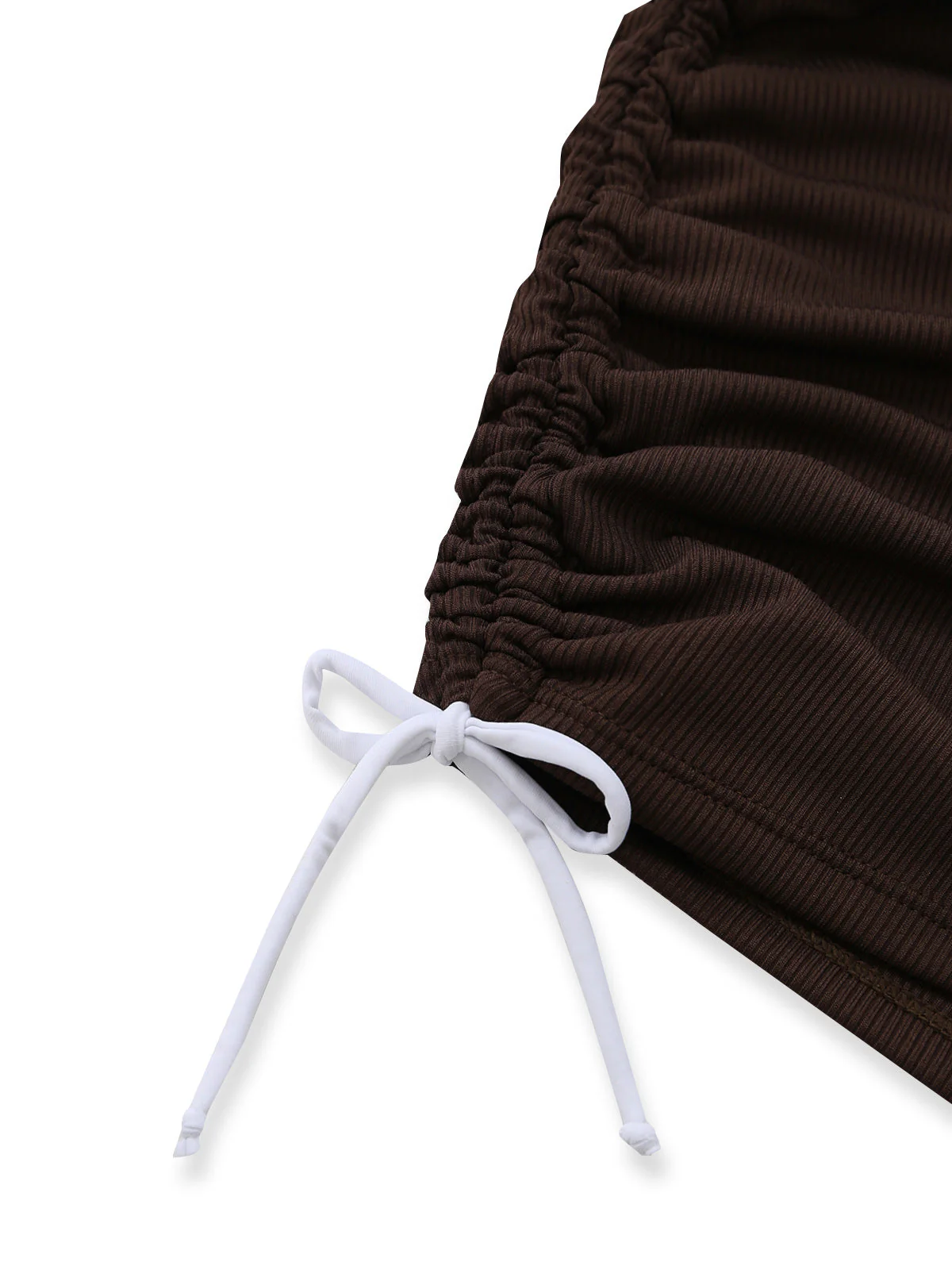Coffee 1950s Halter Drawstring Ruched Tankini Set - Image 5