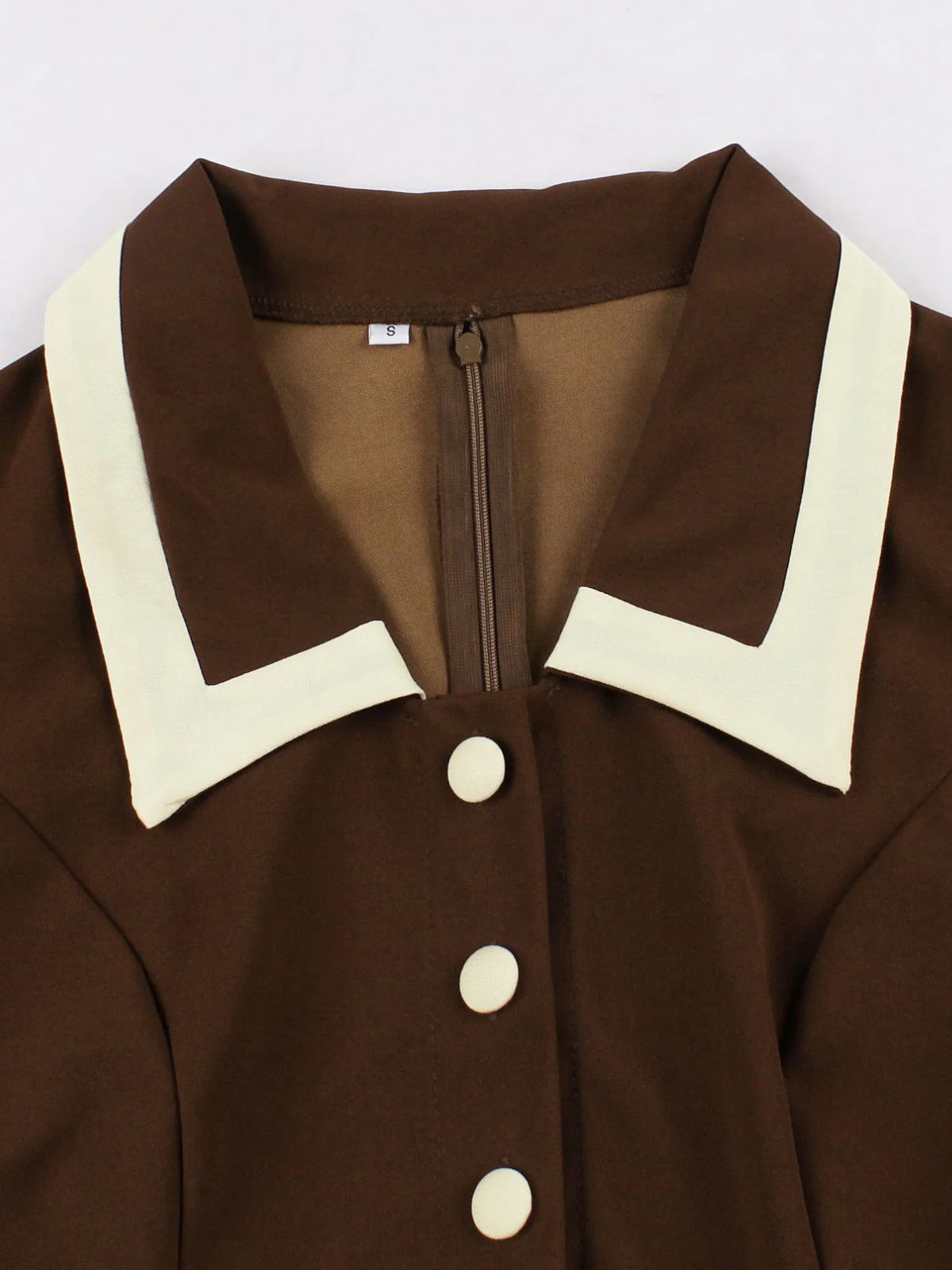 Coffee & Beige 1950s Contrast Lapel Belted Dress - Image 4