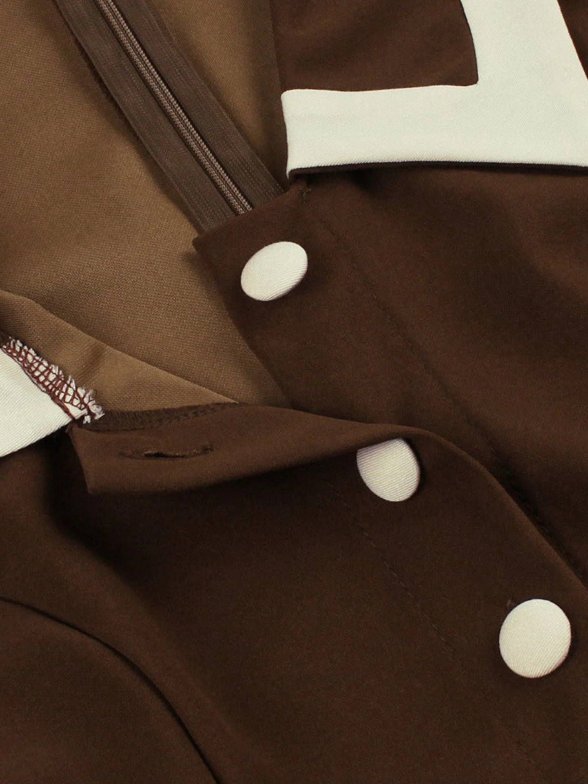 Coffee & Beige 1950s Contrast Lapel Belted Dress - Image 5