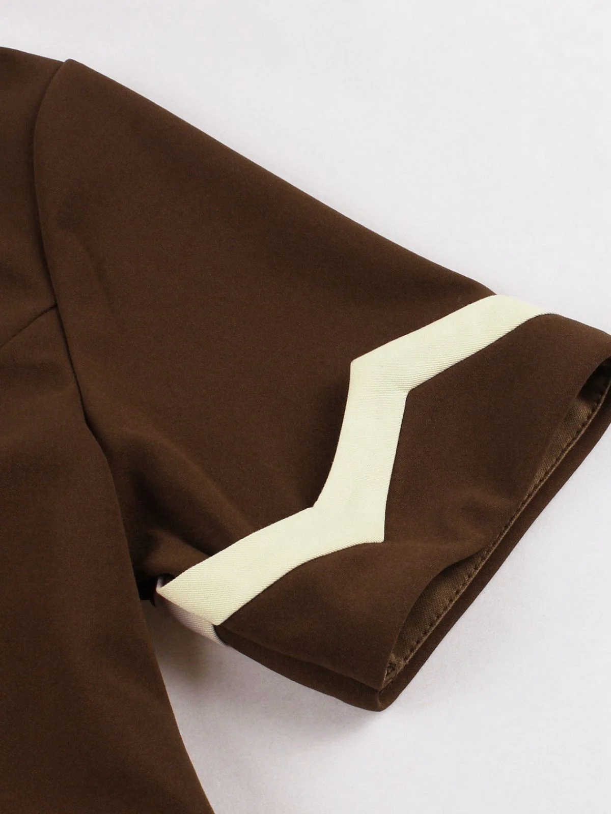 Coffee & Beige 1950s Contrast Lapel Belted Dress - Image 6