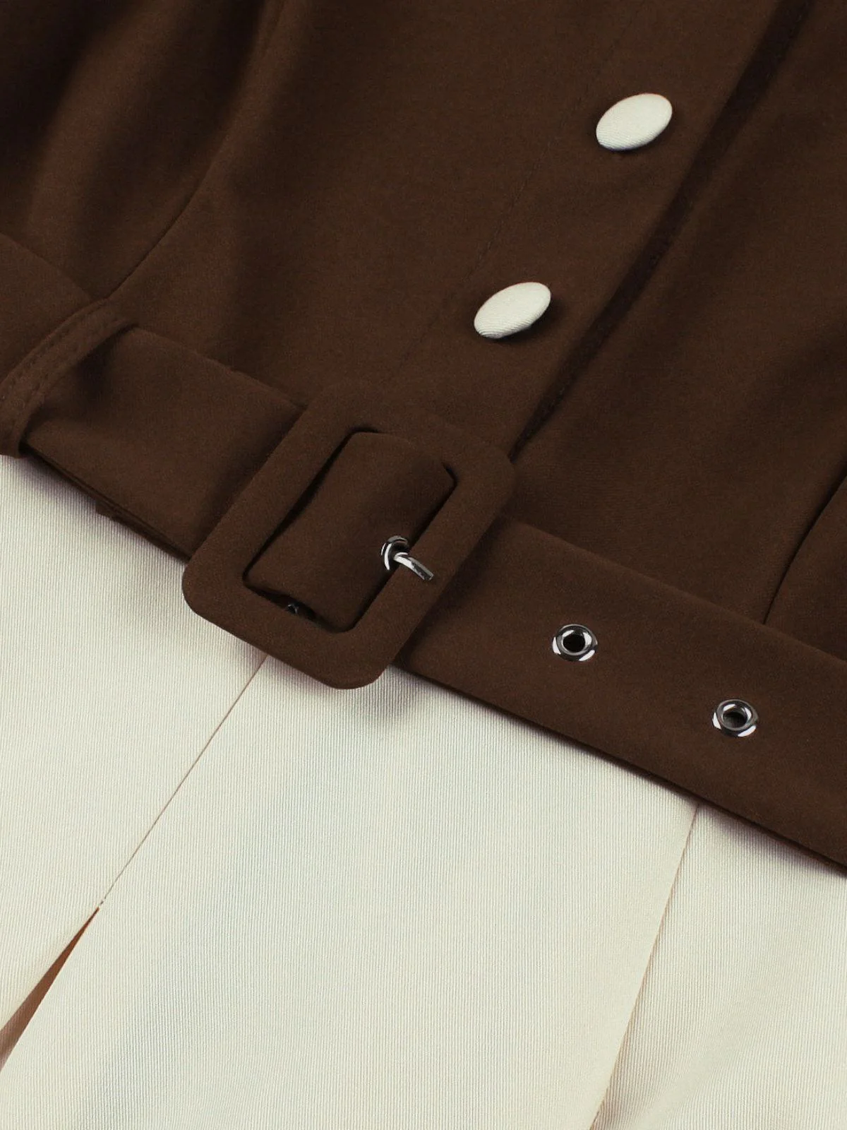Coffee & Beige 1950s Contrast Lapel Belted Dress - Image 8