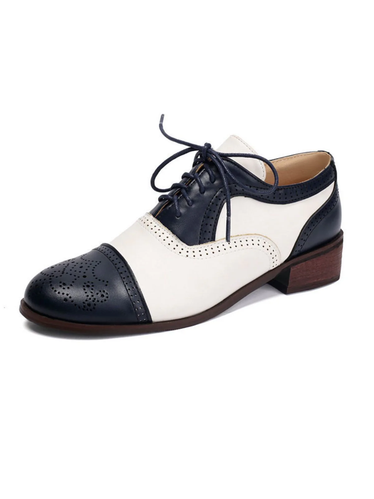 Colorblock Leather Round Toe Strappy Oxford Shoes - Image 2