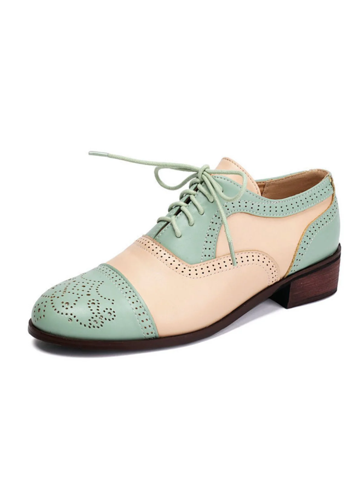 Colorblock Leather Round Toe Strappy Oxford Shoes - Image 3