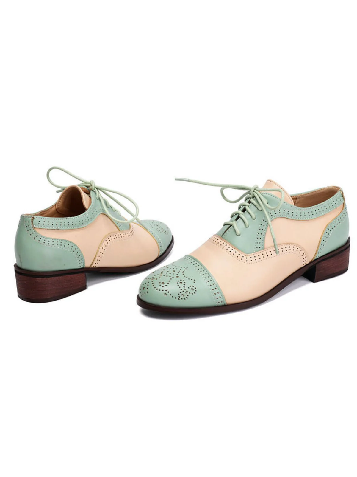 Colorblock Leather Round Toe Strappy Oxford Shoes - Image 4