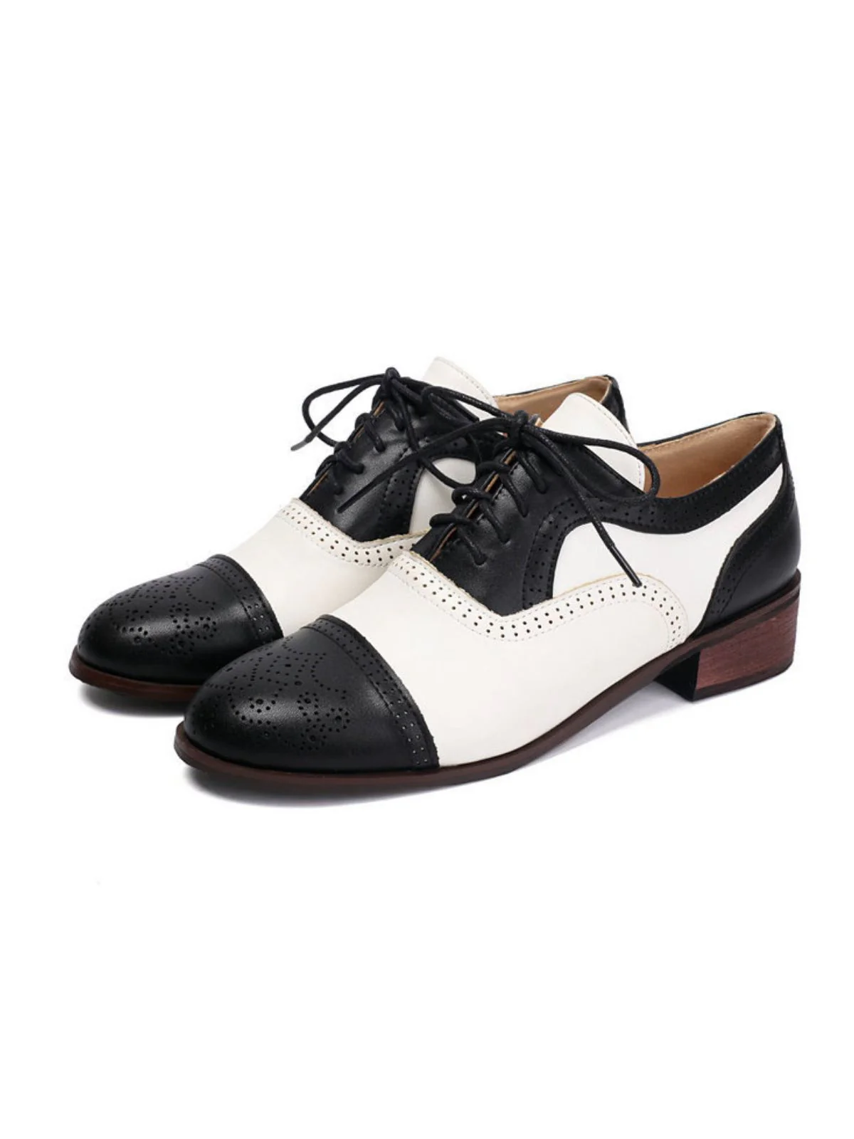Colorblock Leather Round Toe Strappy Oxford Shoes - Image 6