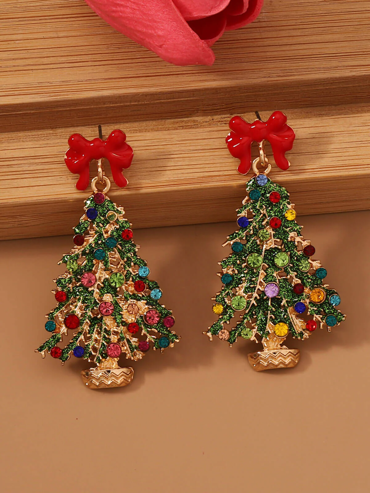 Colorful Christmas Tree Alloy Rehinestone Earrings - Image 2