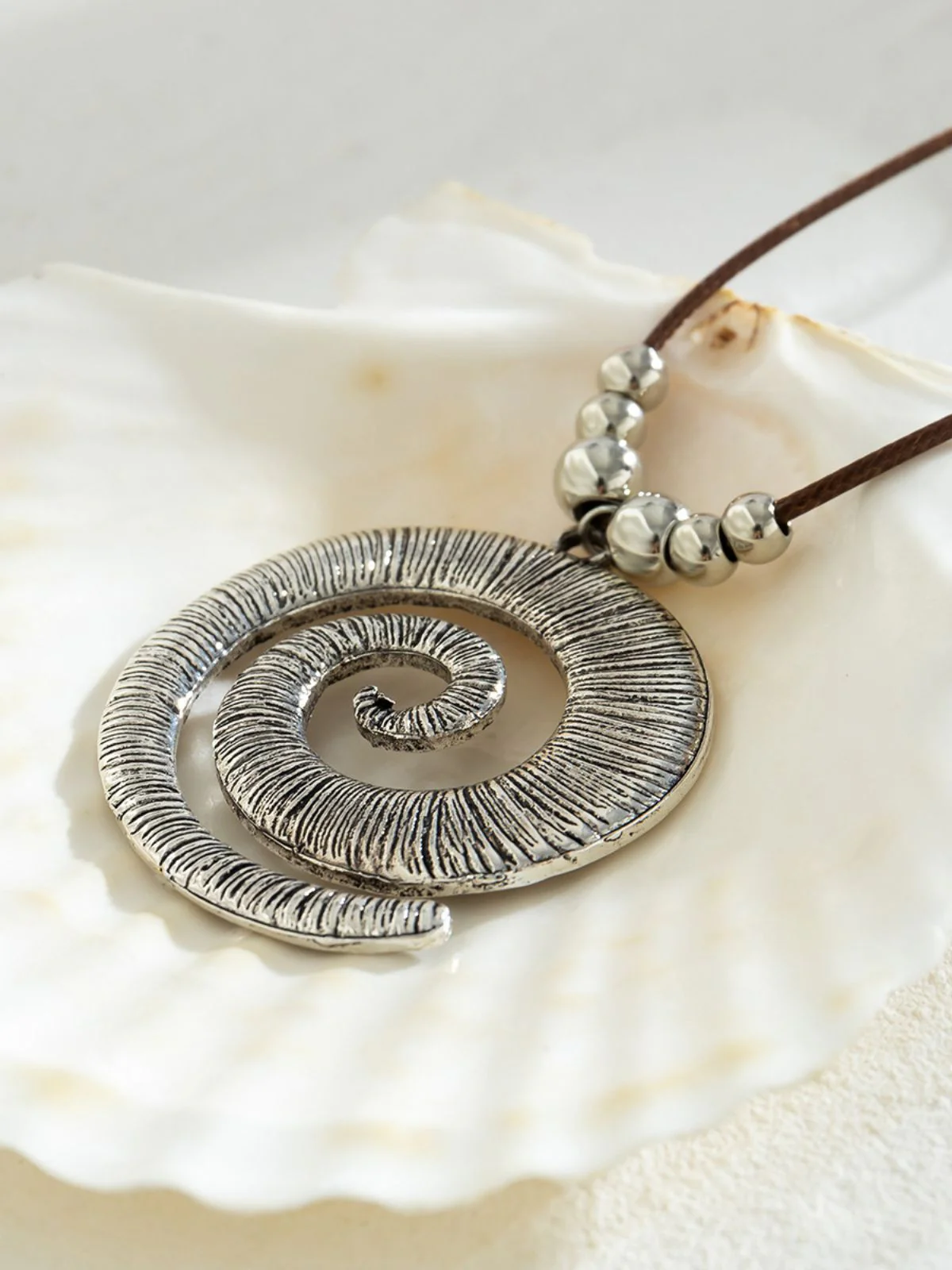 Conch Starfish Pendant Leather Cord Necklace - Image 14