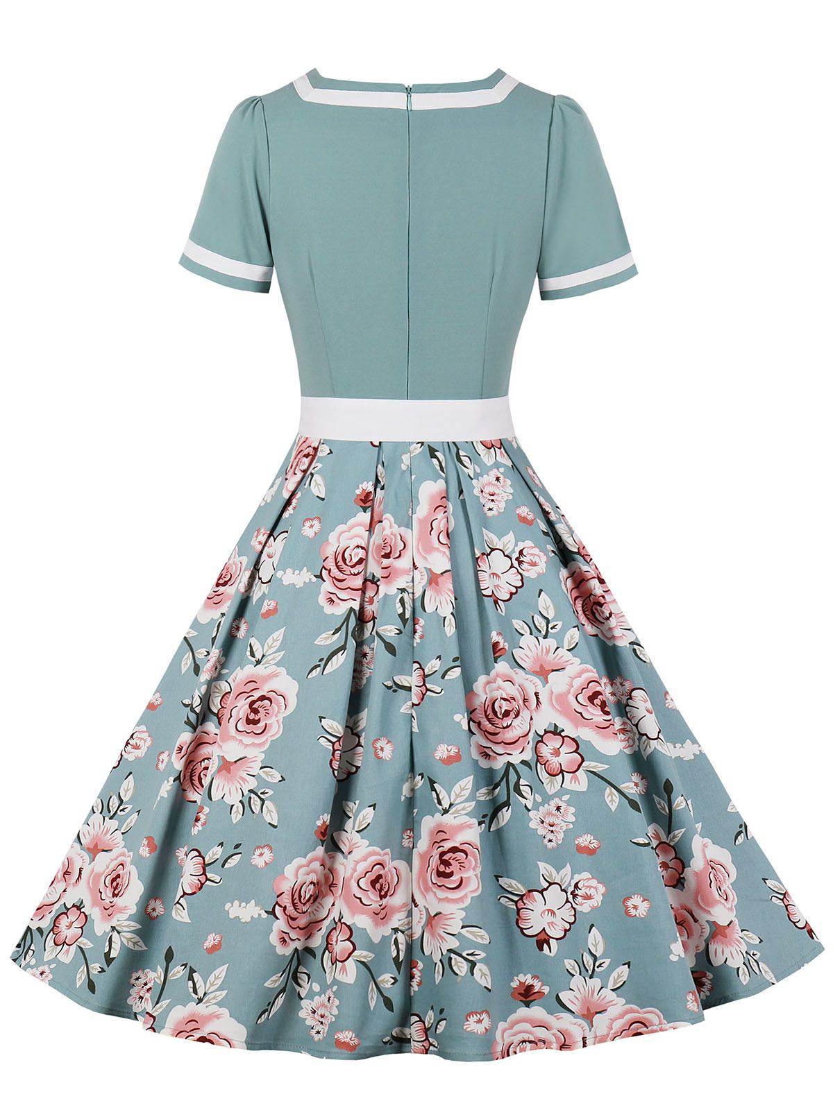 1950s Floral Patchwork Swing Dress - Image 6