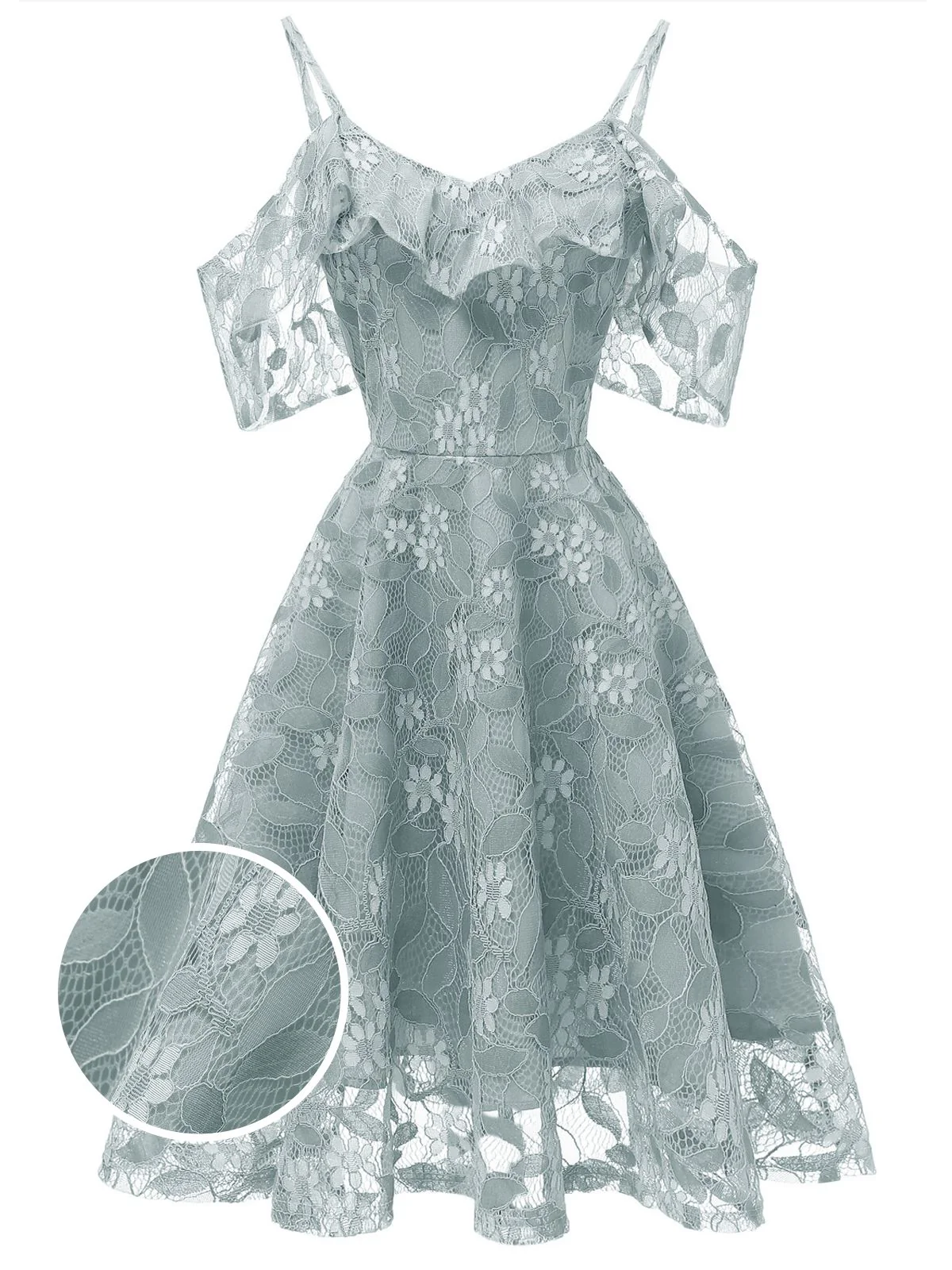 1950s Lace Cold Shoulder Ruffle Dress - Image 18