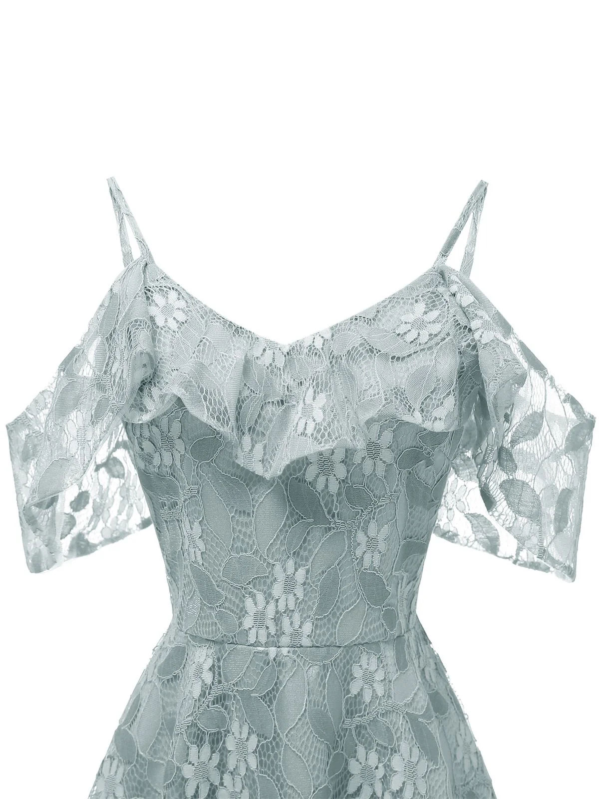 1950s Lace Cold Shoulder Ruffle Dress - Image 22