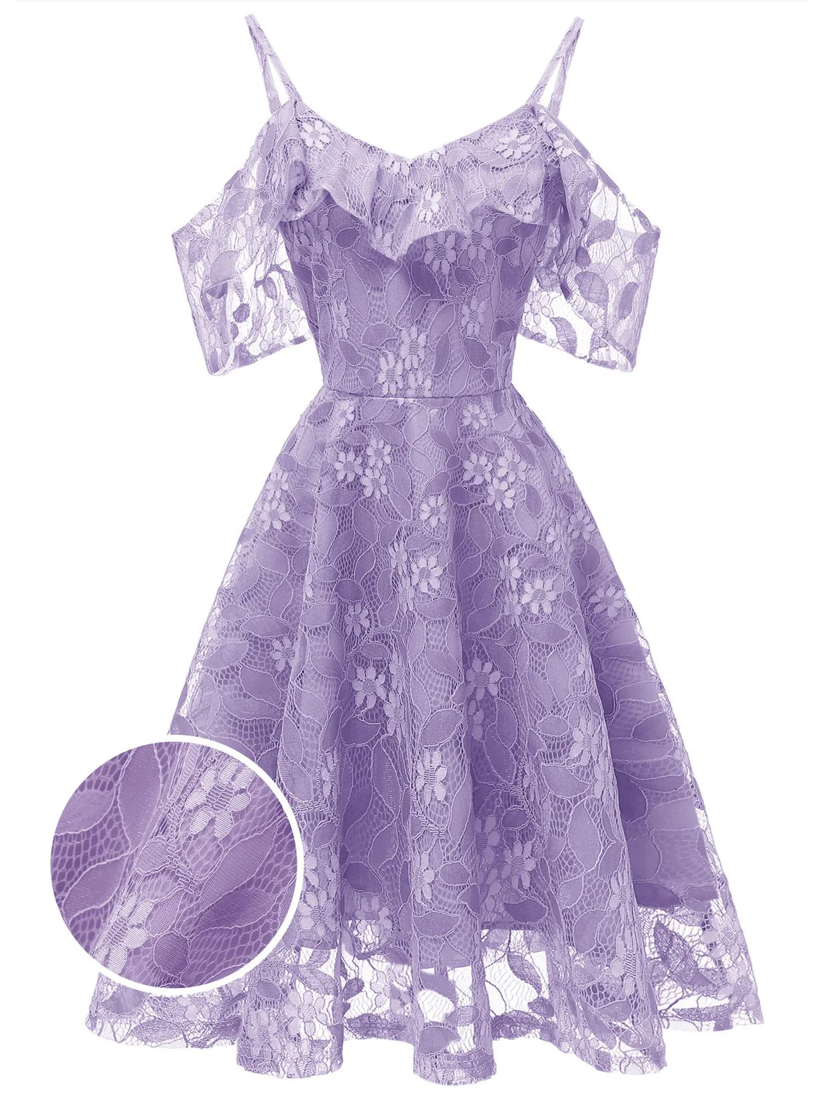 1950s Lace Cold Shoulder Ruffle Dress - Image 3