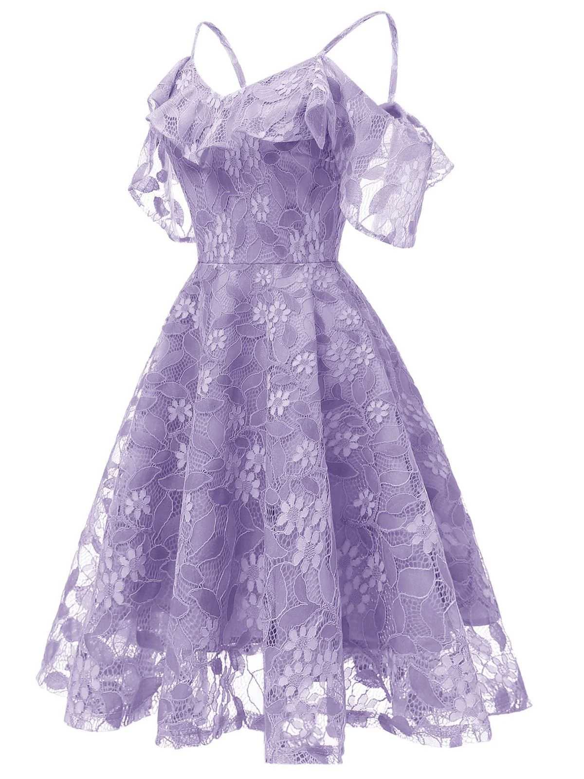 1950s Lace Cold Shoulder Ruffle Dress - Image 5