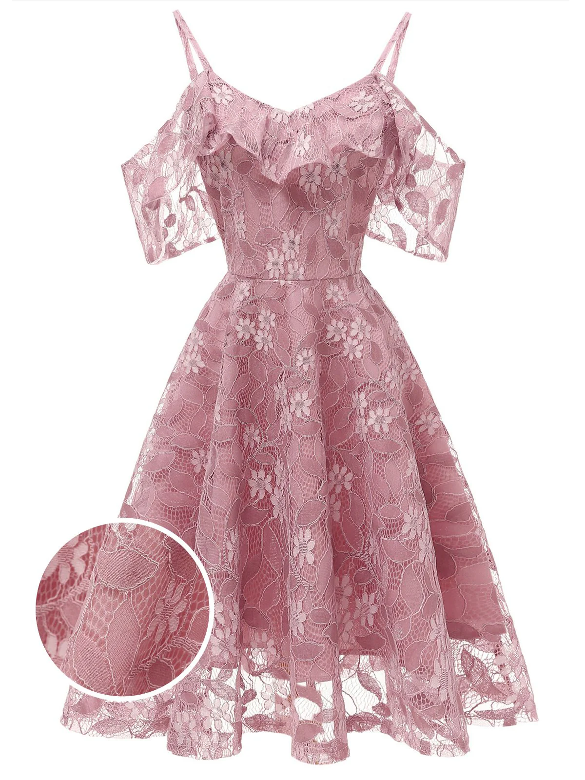1950s Lace Cold Shoulder Ruffle Dress - Image 9