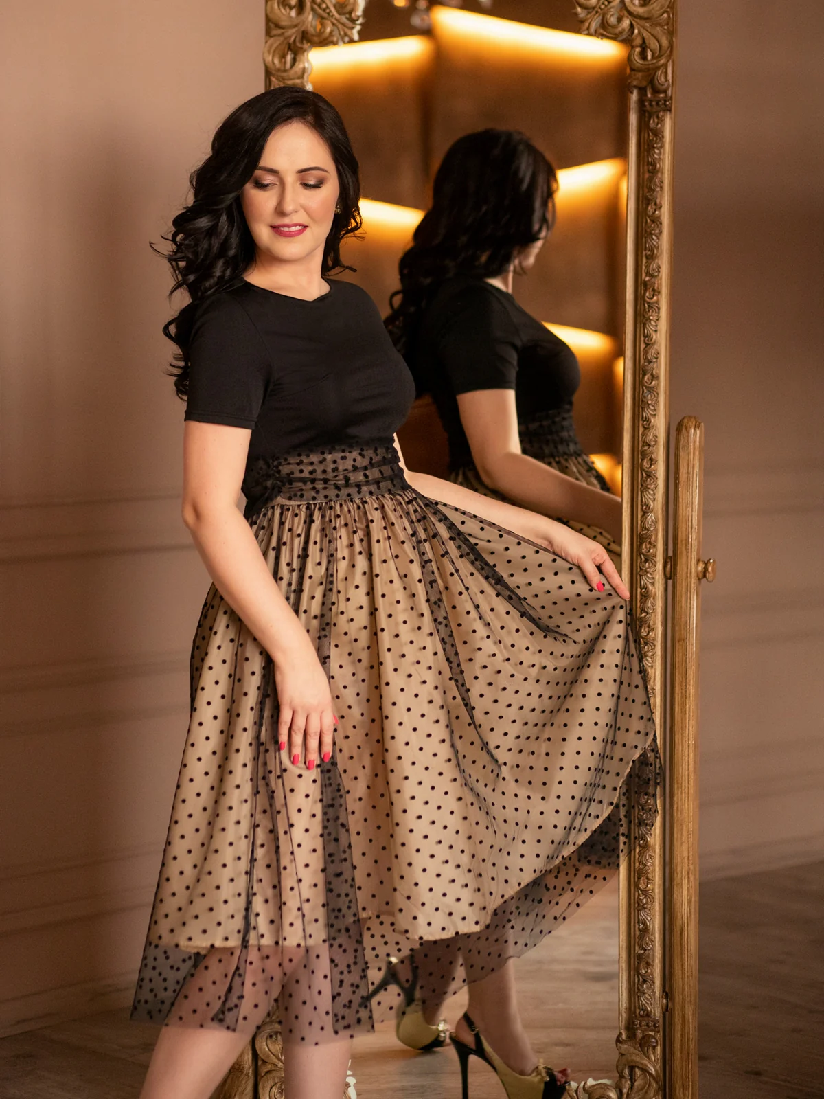 Black 1950s Polka Dot Swing Dress - Image 2