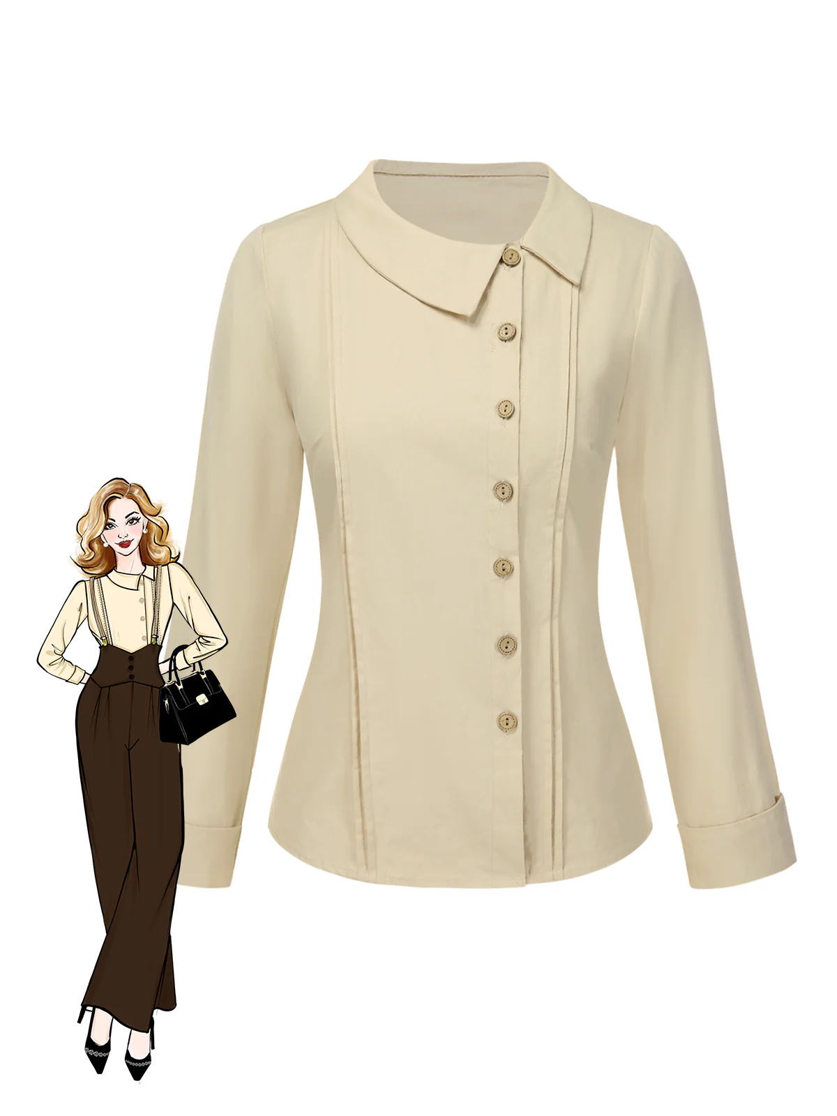 Cream 1930s Cotton Buttons Solid Blouse - Image 2