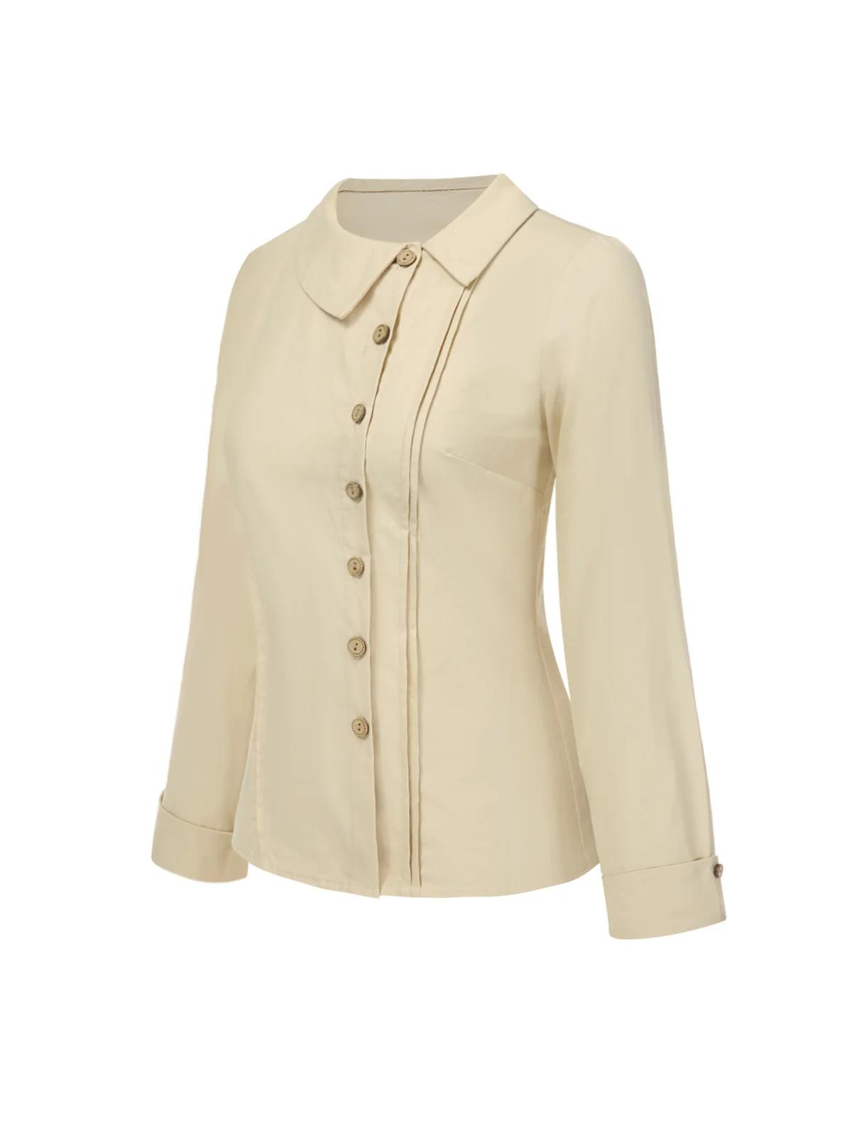 Cream 1930s Cotton Buttons Solid Blouse - Image 4
