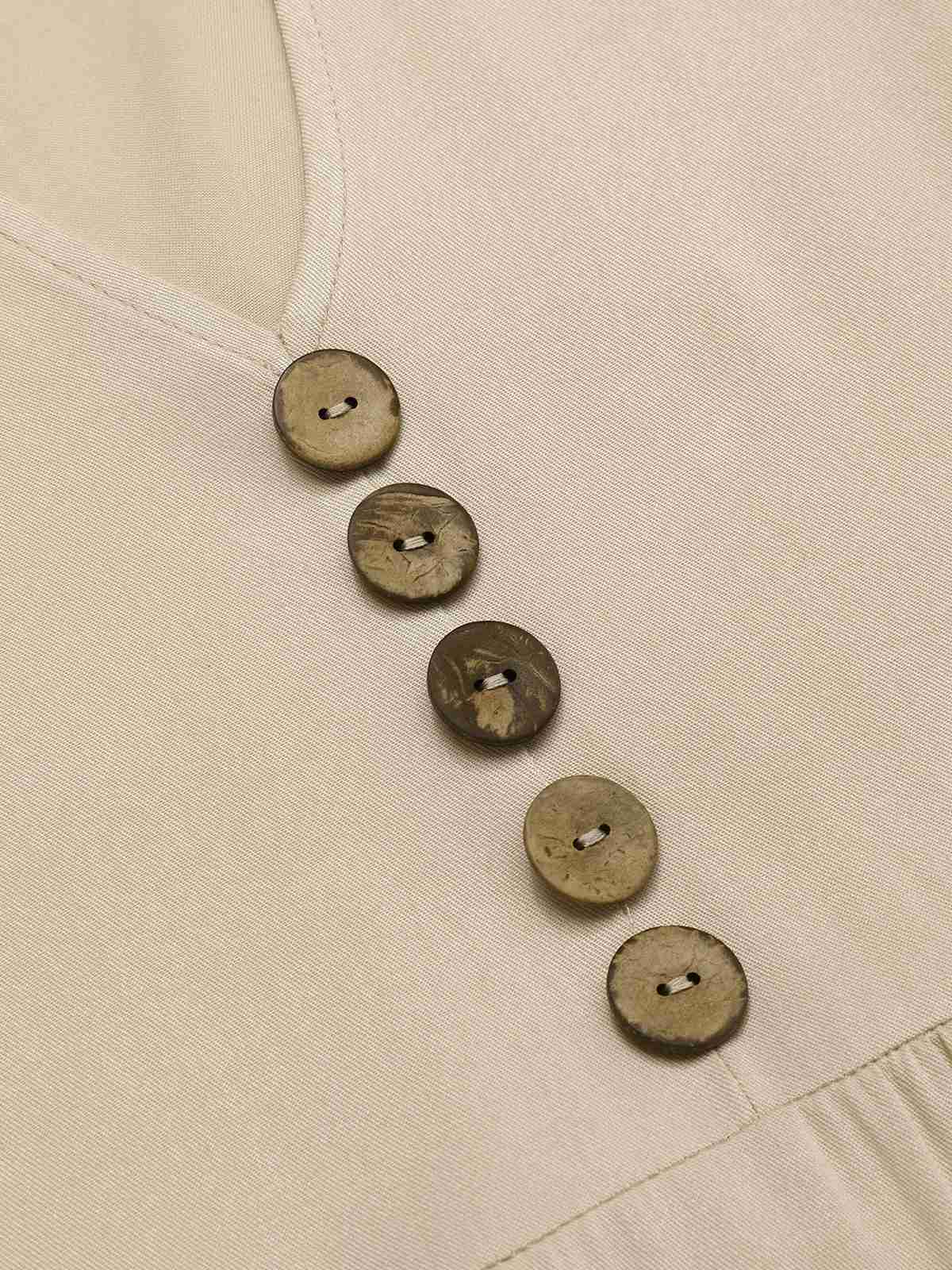 Cream 1940s Button Sleeveless Tiered Dress - Image 3