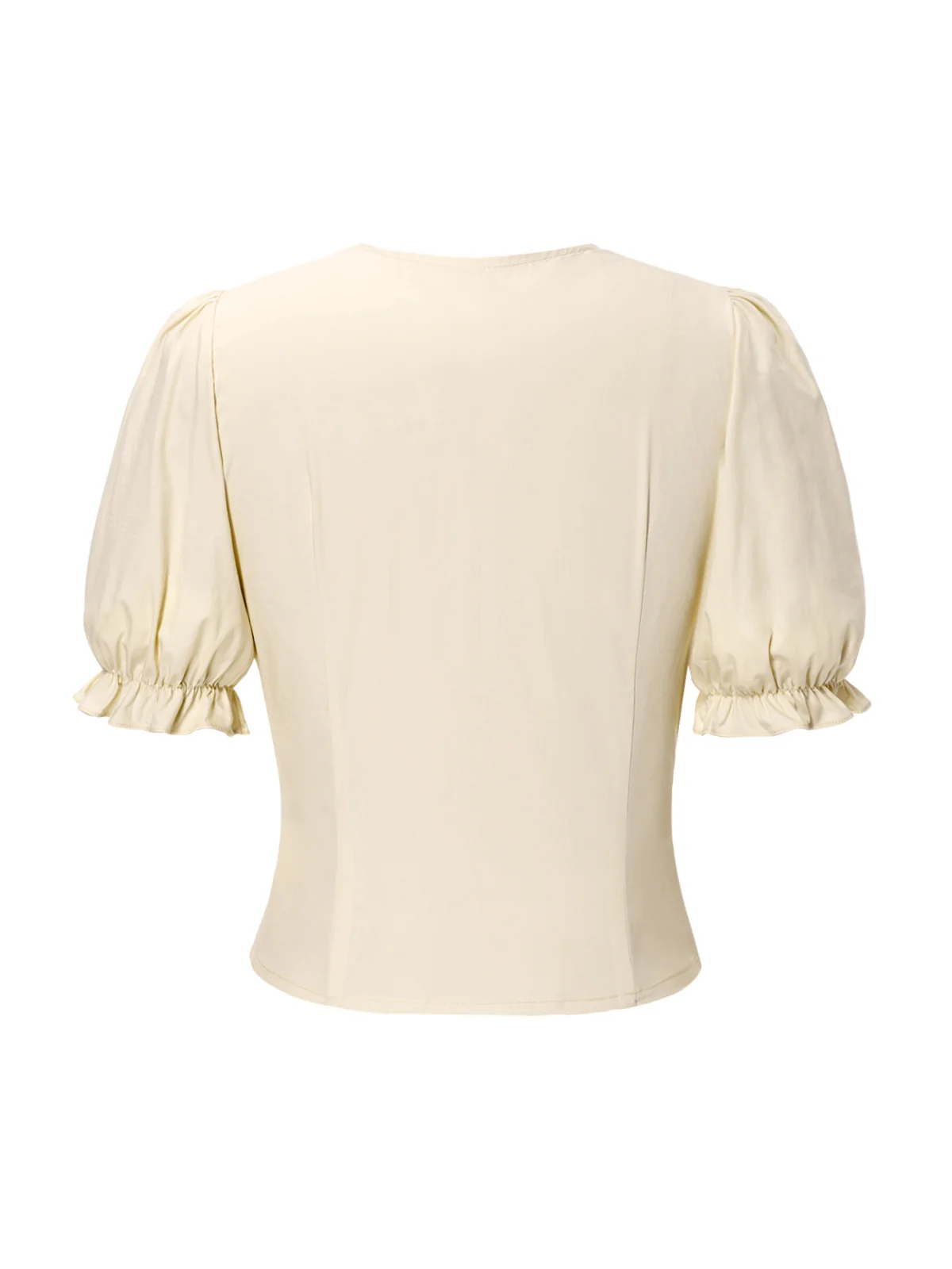 Cream 1940s Cotton Deep V-Neck Ruched Top - Image 4