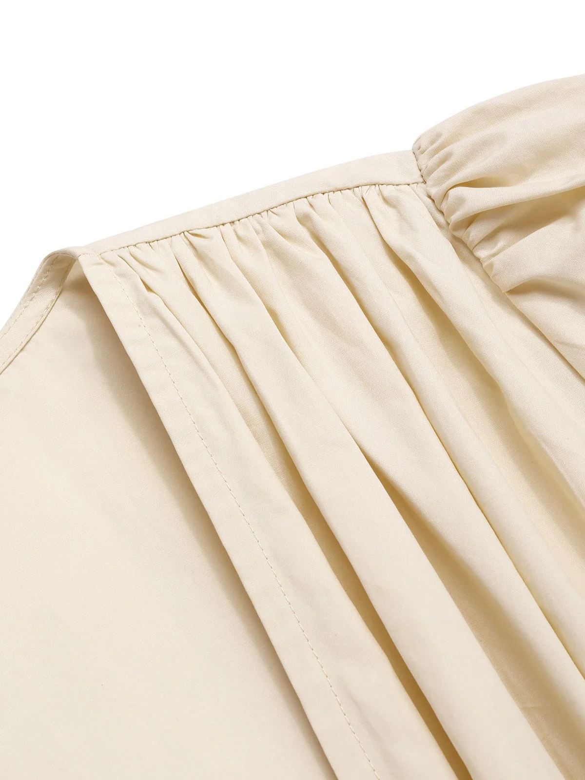 Cream 1940s Cotton Deep V-Neck Ruched Top - Image 5