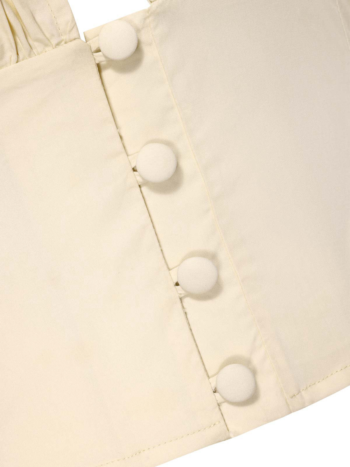 Cream 1940s Cotton Deep V-Neck Ruched Top - Image 7